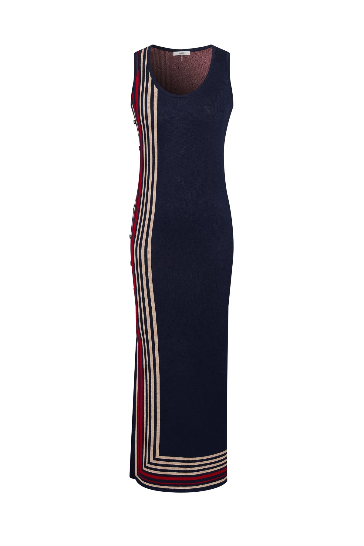 Knit Button Embellished Stripe Maxi Sleeveless Dress