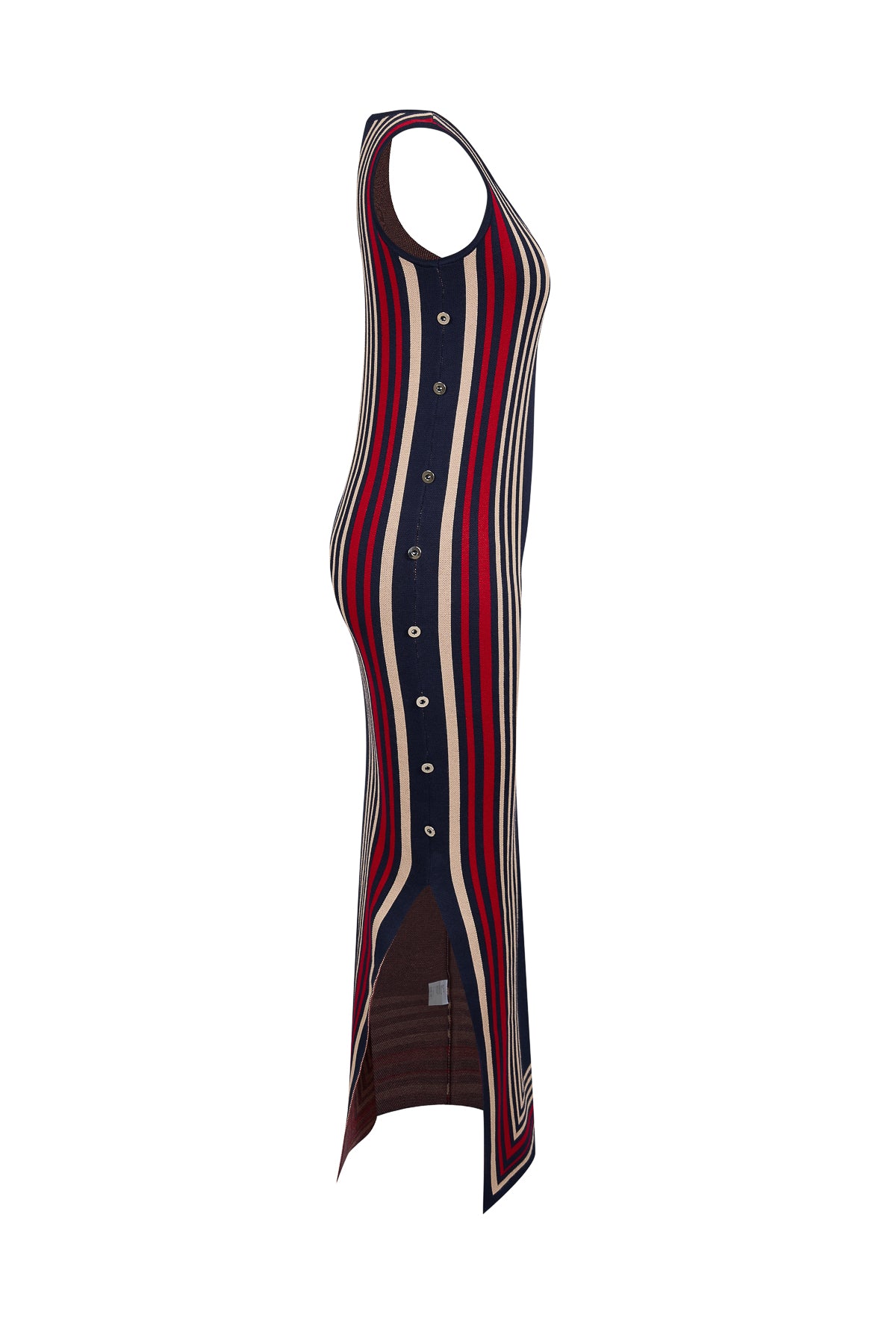 Knit Button Embellished Stripe Maxi Sleeveless Dress