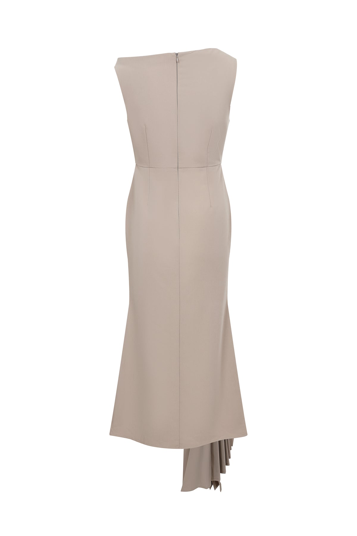 Woven Asymmetrical Midi Dress with Pleated Waist Tie Detail
