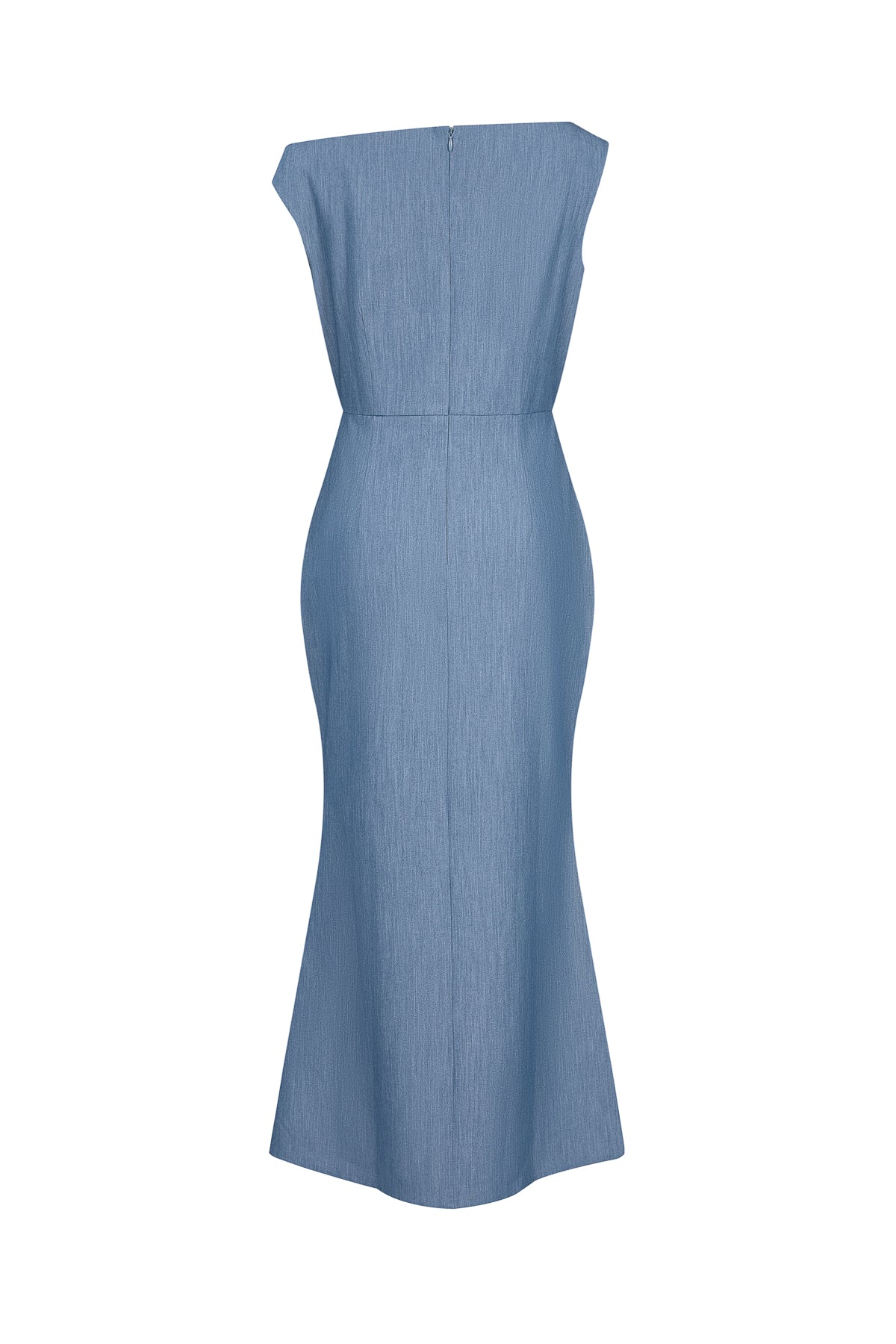Woven Asymmetrical Midi Dress with Pleated Waist Tie Detail