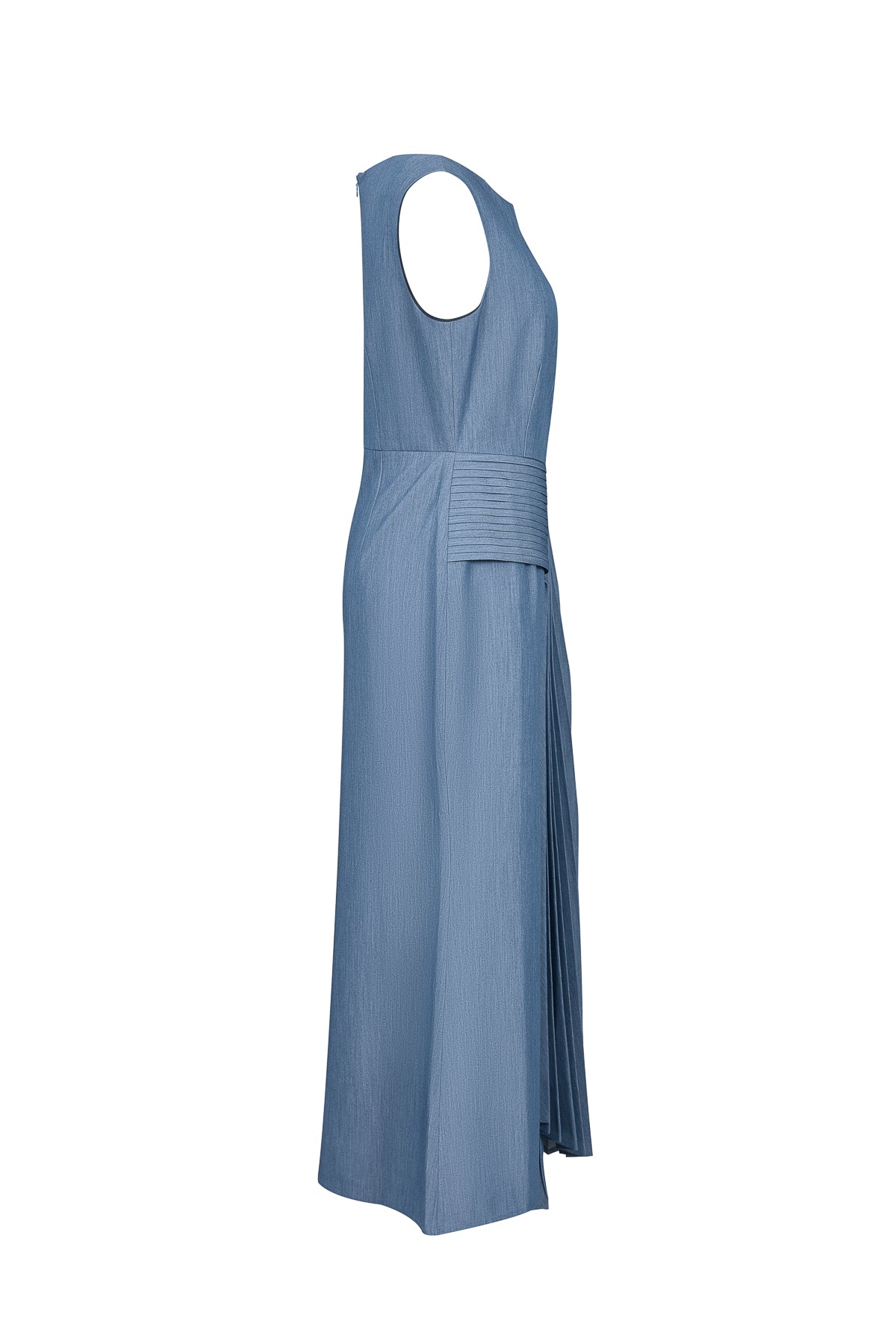 Woven Asymmetrical Midi Dress with Pleated Waist Tie Detail