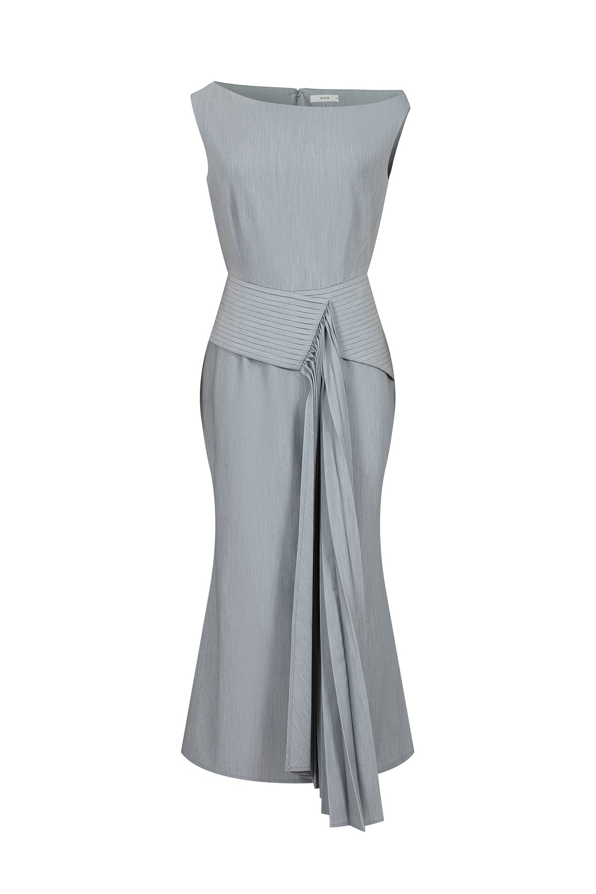 Woven Asymmetrical Midi Dress with Pleated Waist Tie Detail