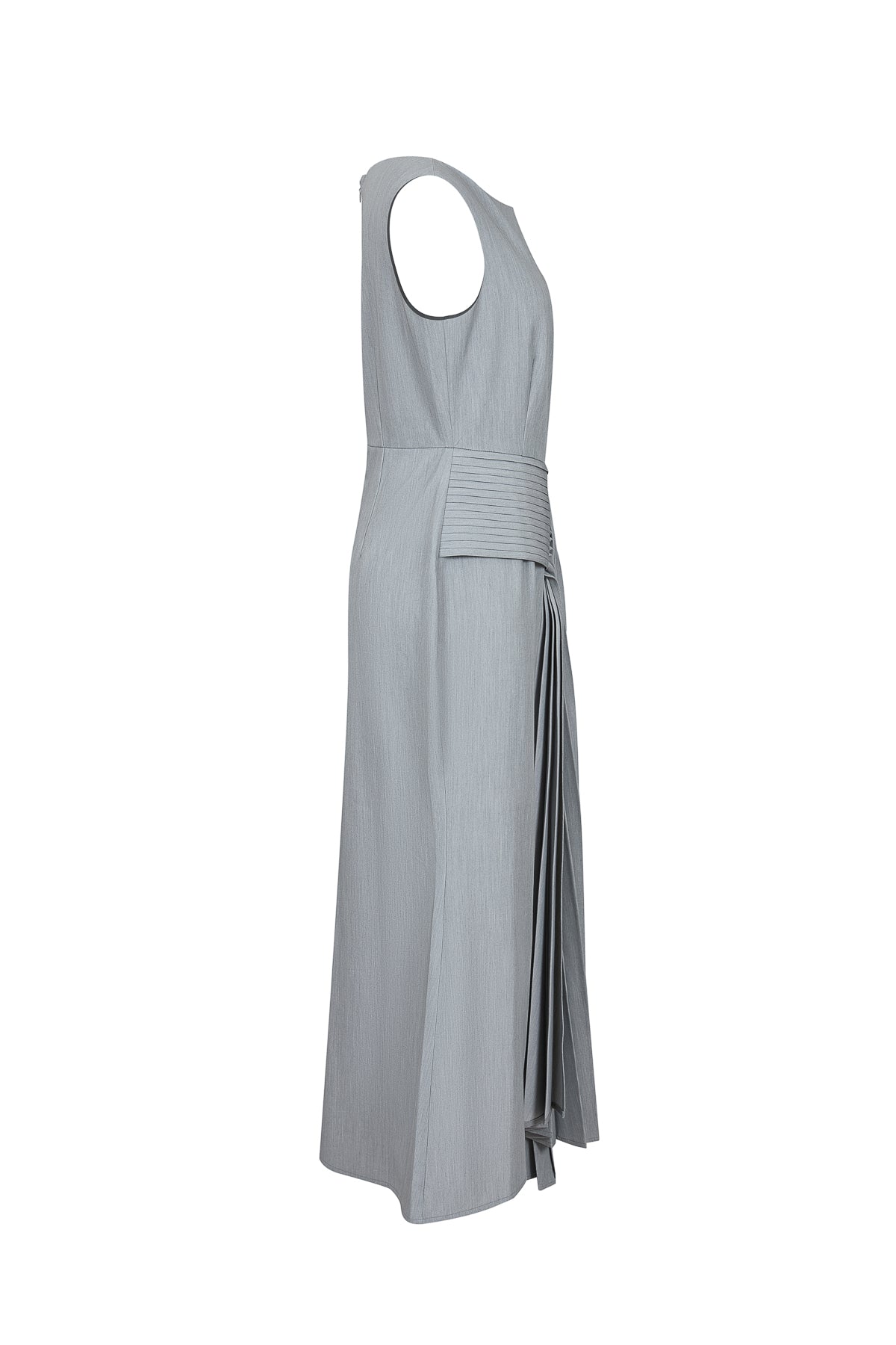 Woven Asymmetrical Midi Dress with Pleated Waist Tie Detail