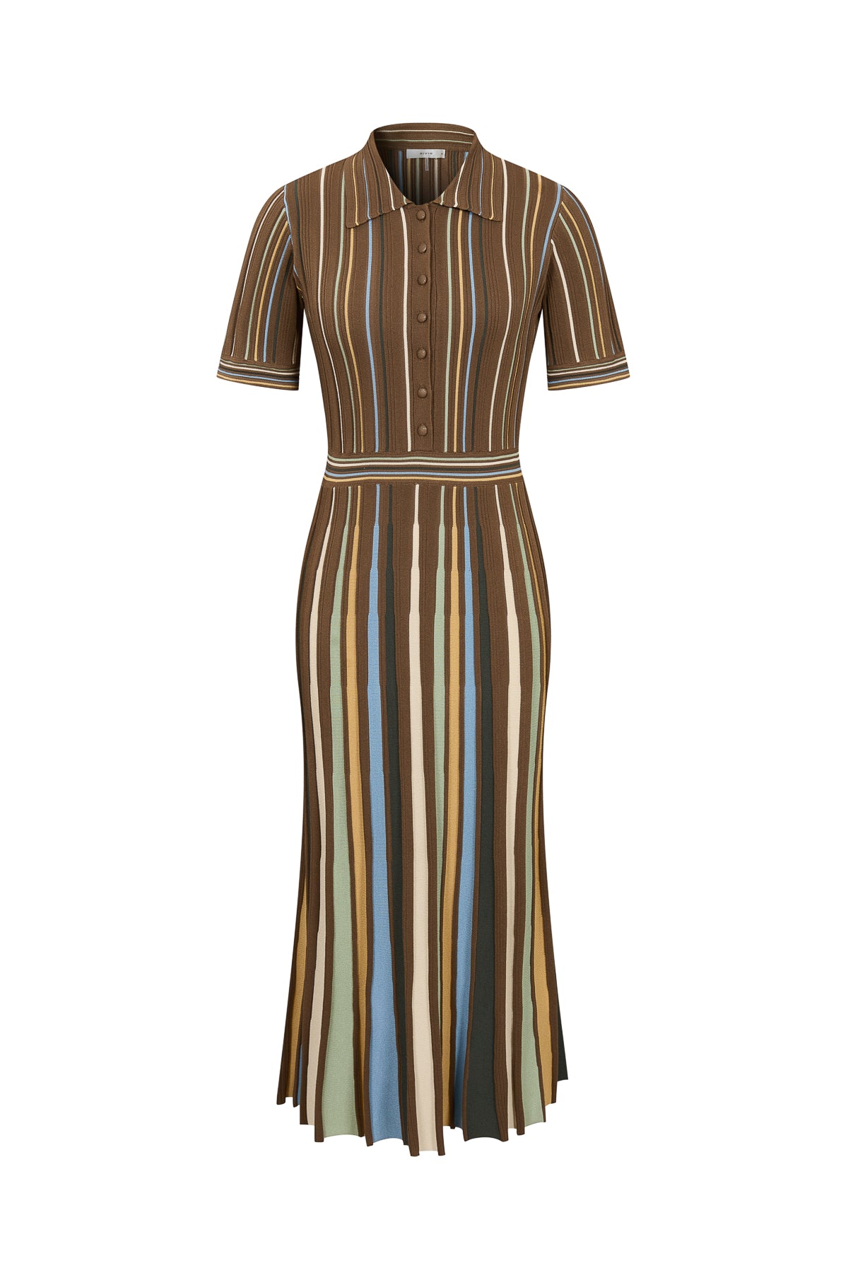 Knit Short Sleeve Midi Dress with Multi Pinstripes