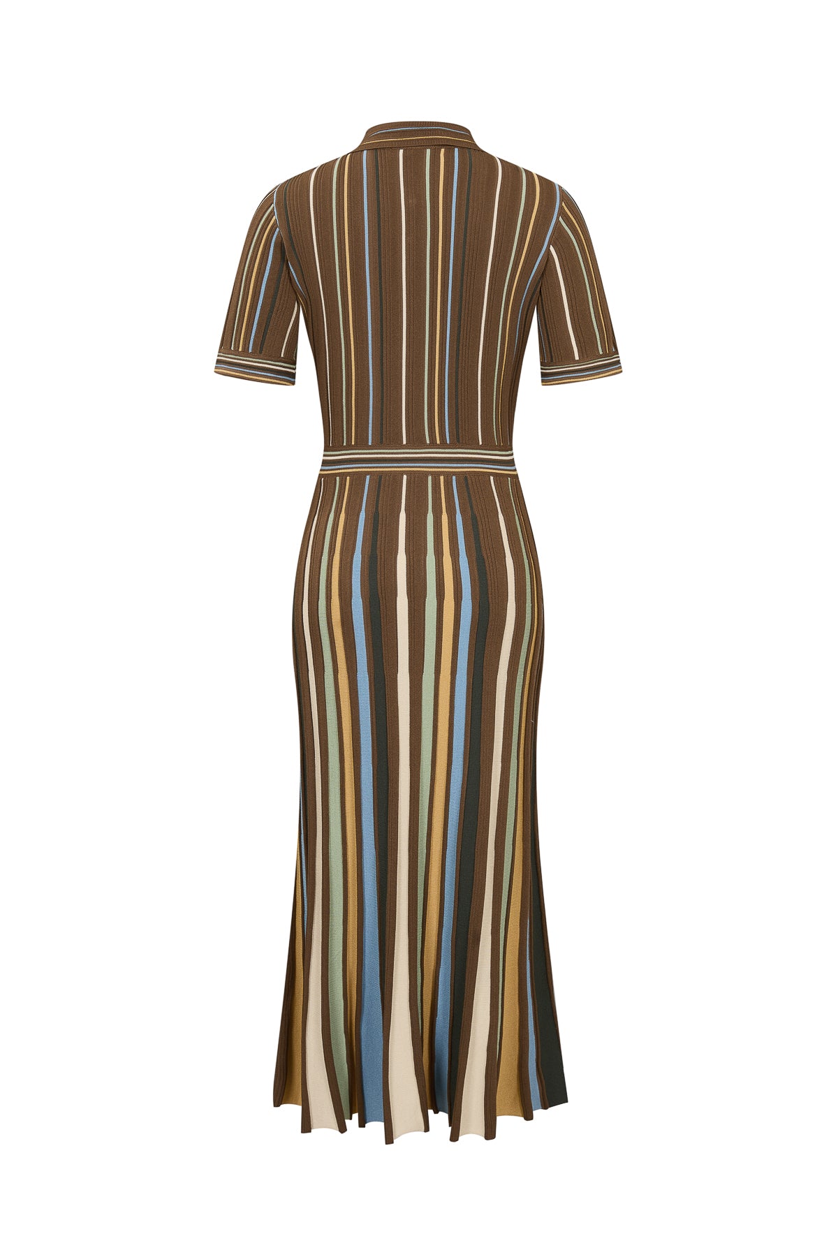 Knit Short Sleeve Midi Dress with Multi Pinstripes