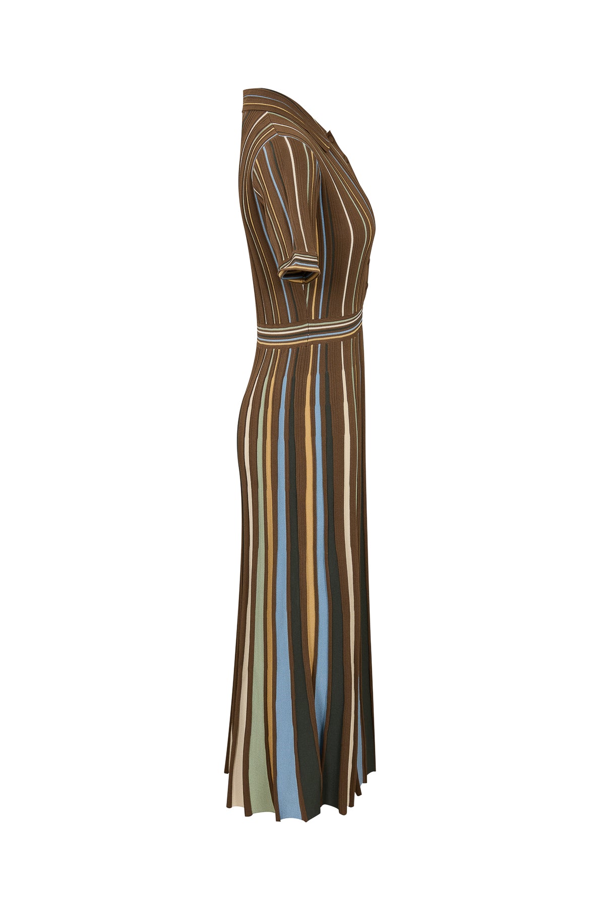 Knit Short Sleeve Midi Dress with Multi Pinstripes