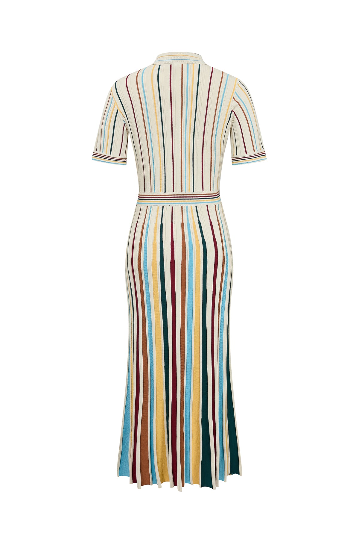 Knit Short Sleeve Midi Dress with Multi Pinstripes