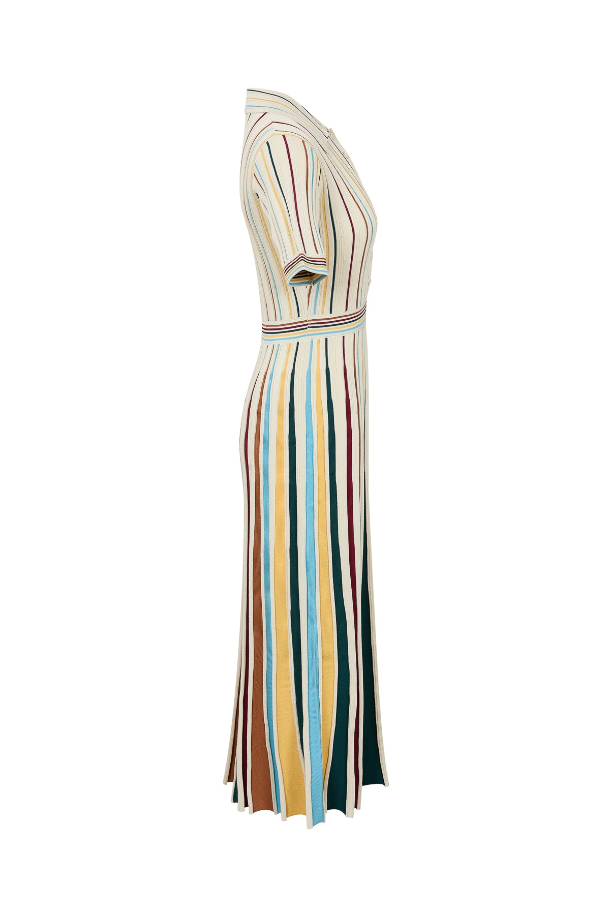 Knit Short Sleeve Midi Dress with Multi Pinstripes
