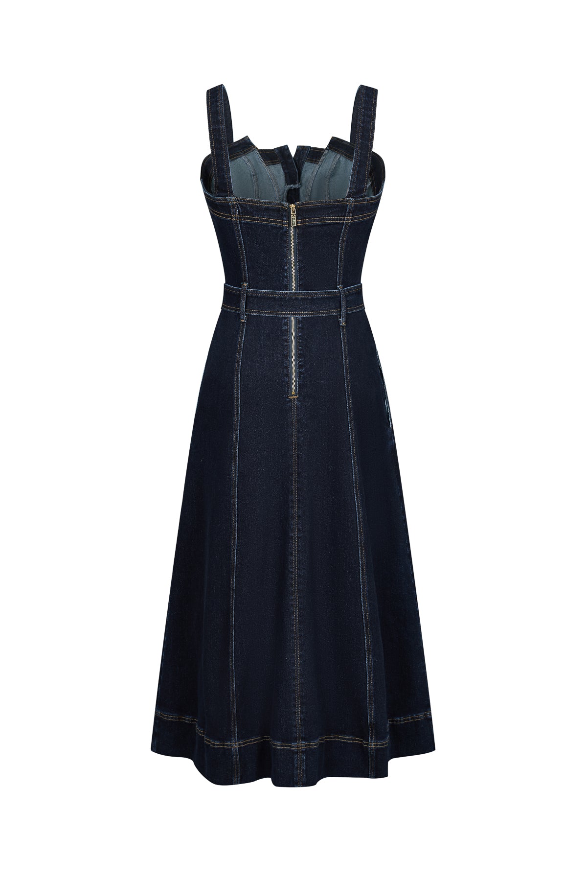 Heloise Denim Sleeveless Button Down Midi Dress with Waist Tie