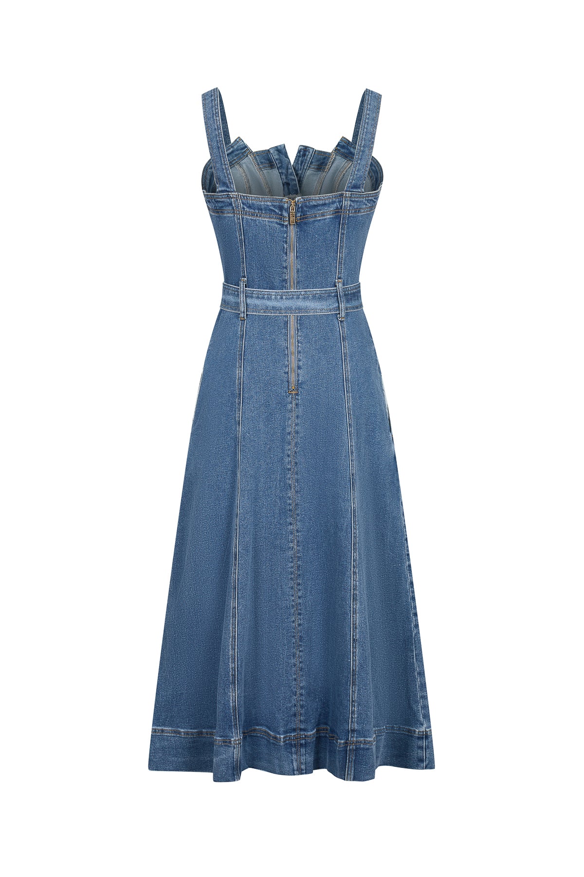 Heloise Denim Slvls Button Down Midi Dress With Waist Tie