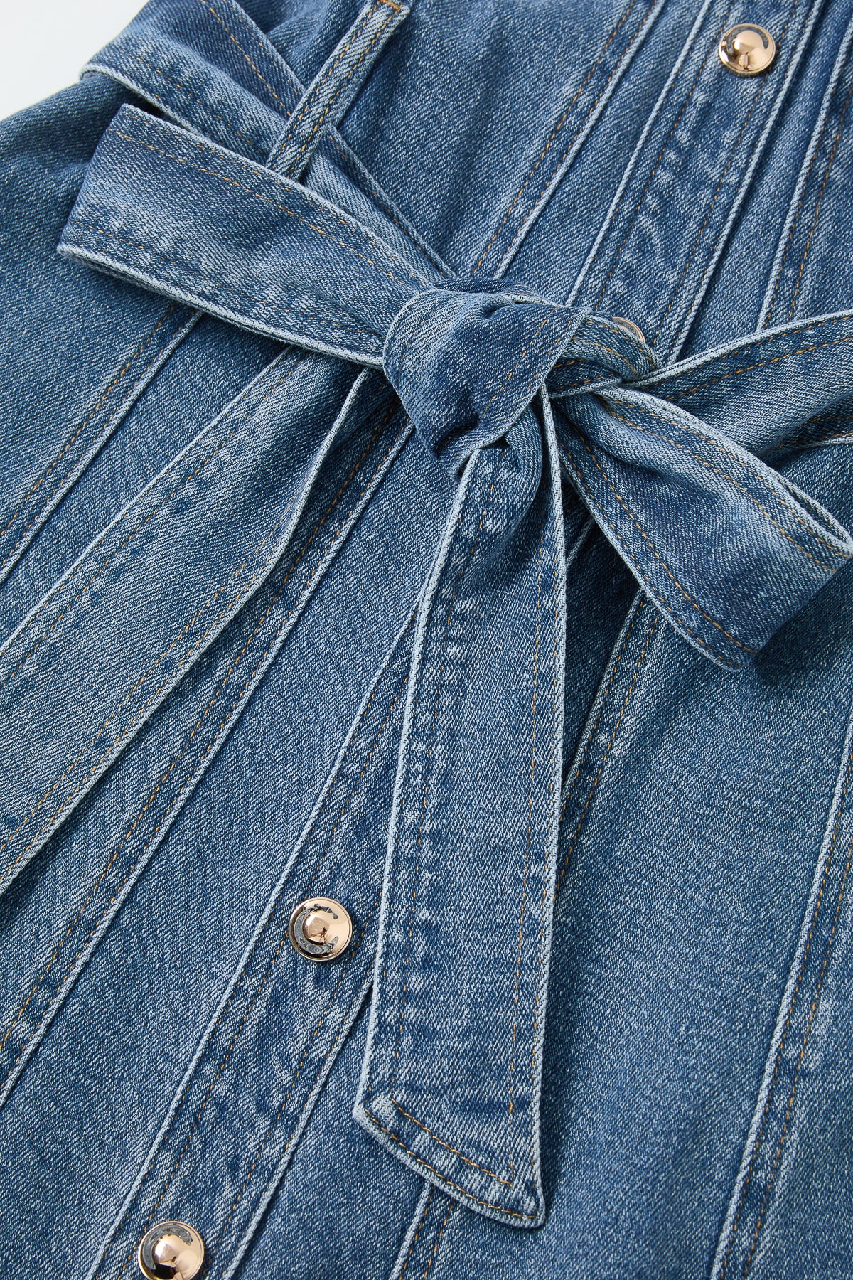 Heloise Denim Slvls Button Down Midi Dress With Waist Tie
