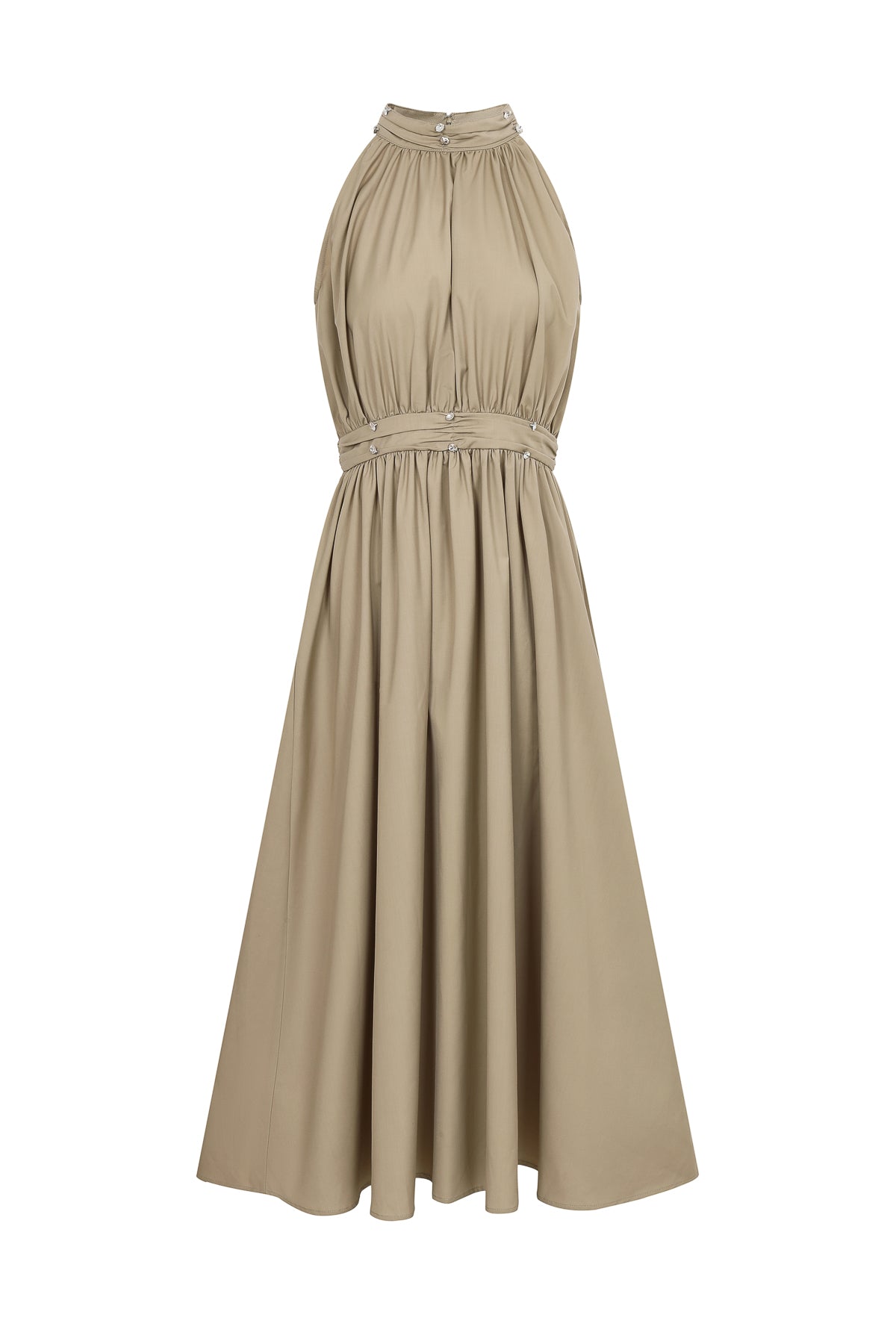 Woven Sleeveless Midi Dress with Ruched Waist Band