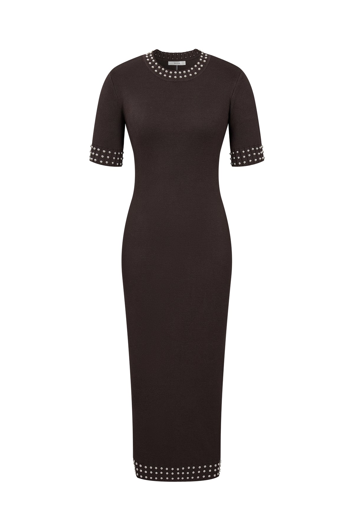 Knit Stud Embellished Short Slv Midi Dress
