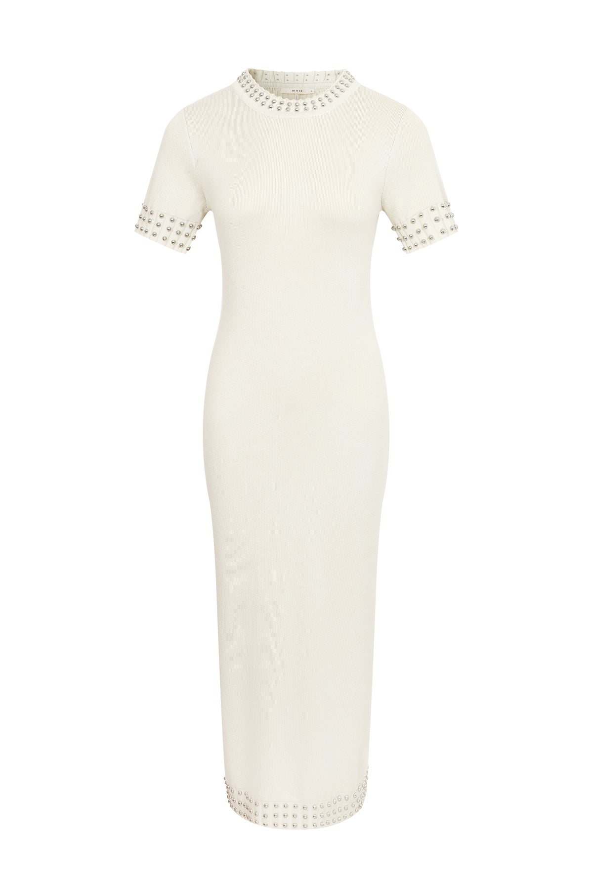 Knit Stud Embellished Short Slv Midi Dress