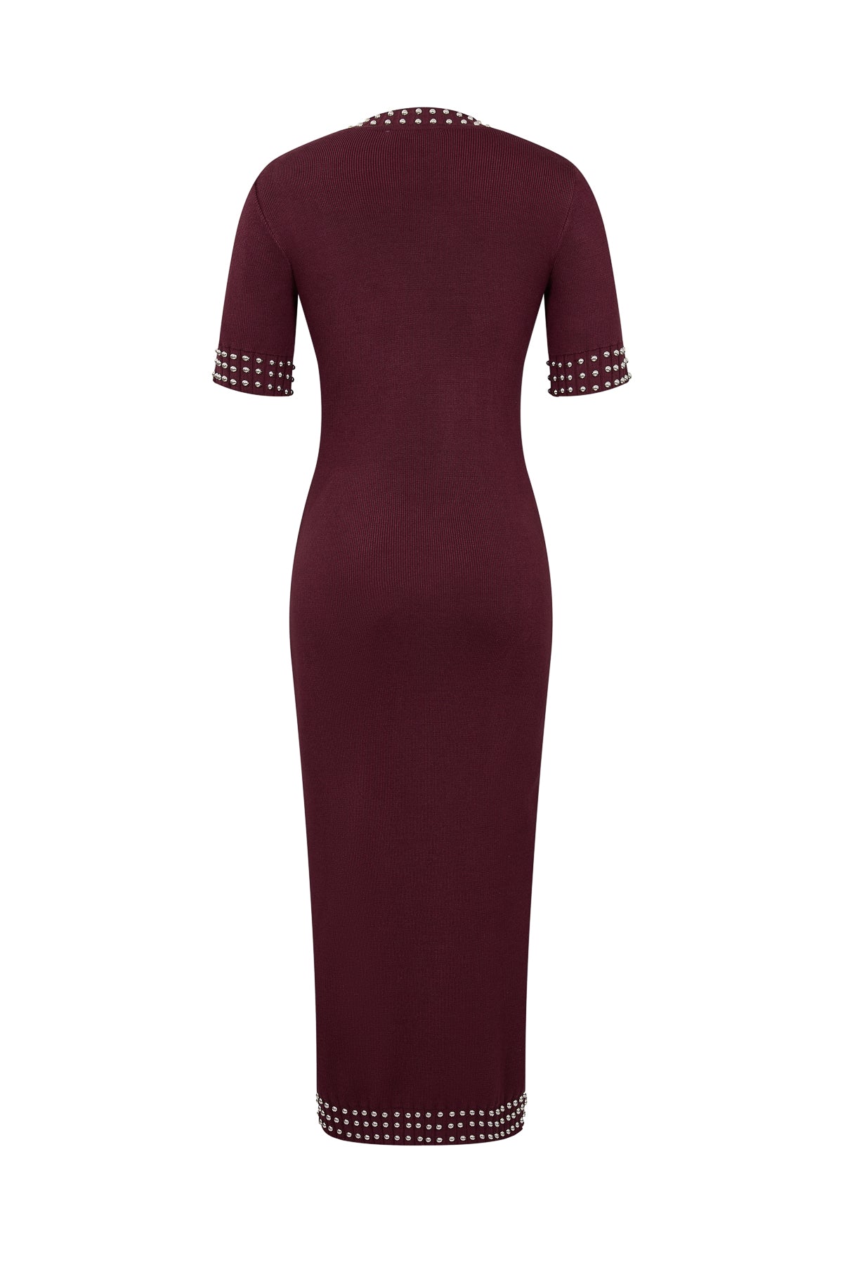 Knit Stud Embellished Short Slv Midi Dress
