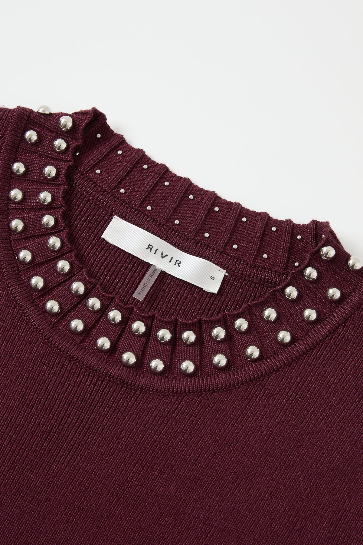 Knit Stud Embellished Short Slv Midi Dress