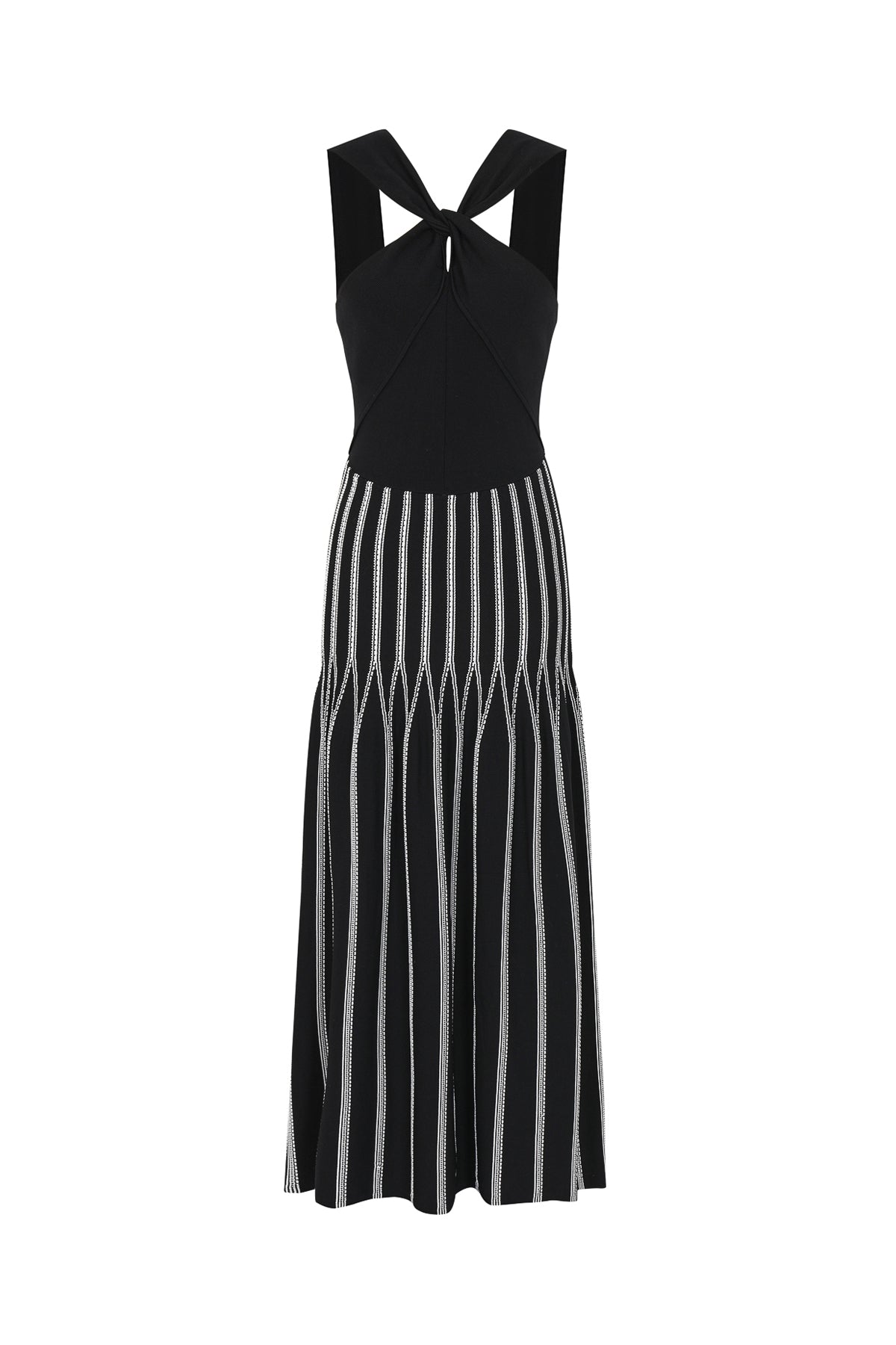 Nadine Knit Stripe Crisscross Halter Midi Dress