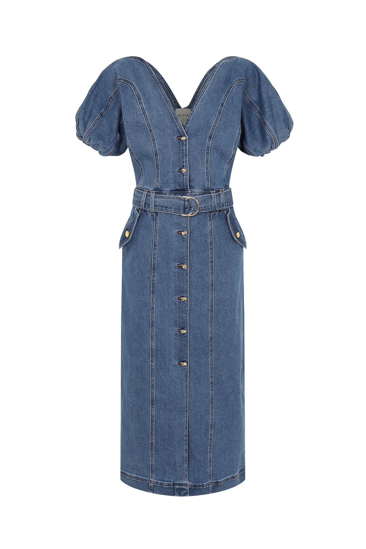 Cosette Denim Short Puff Sleeve Mini Dress With Belt