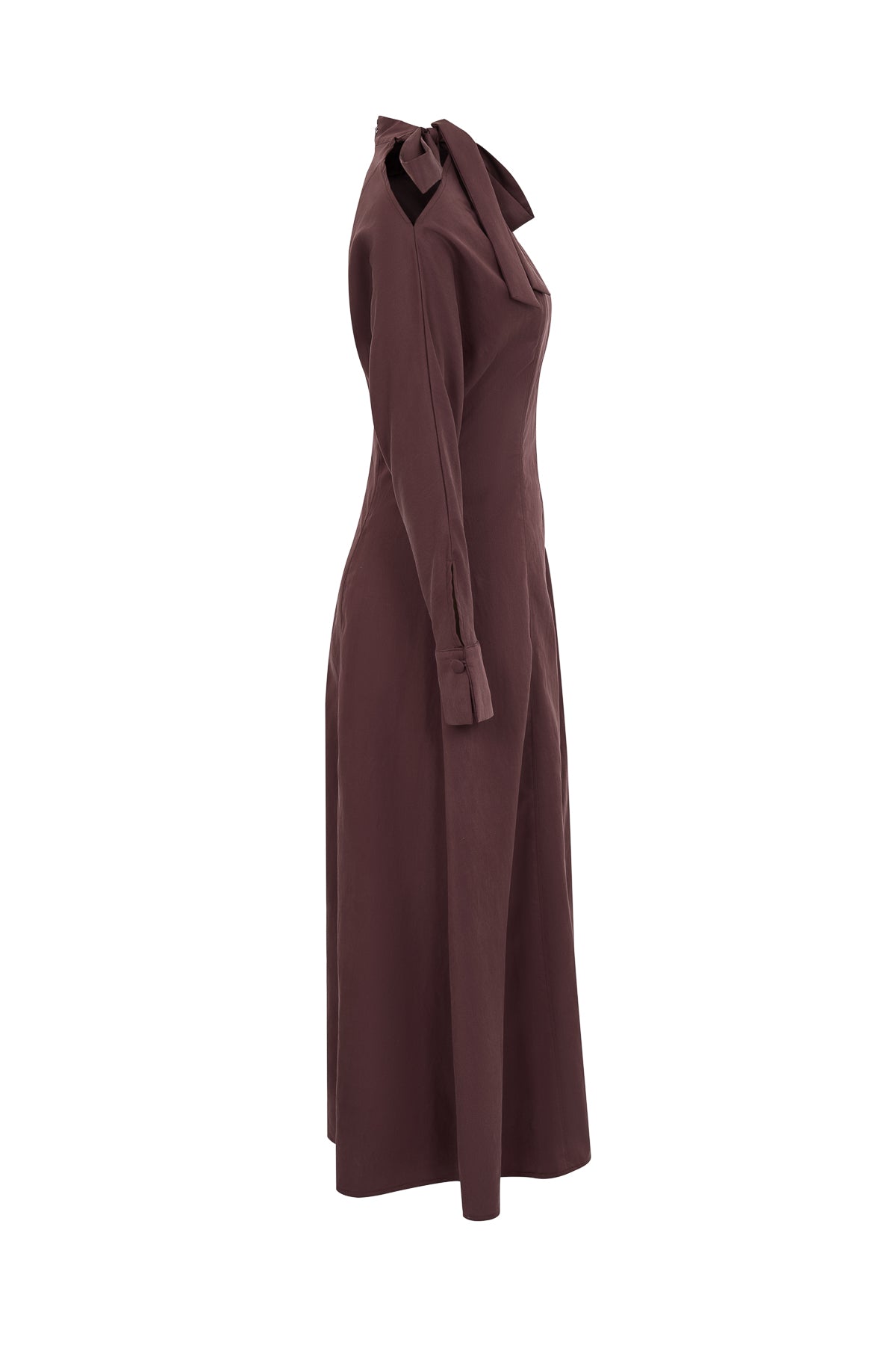 Paulette Woven Midi Dress With Shoulder Cut Out And Tie
