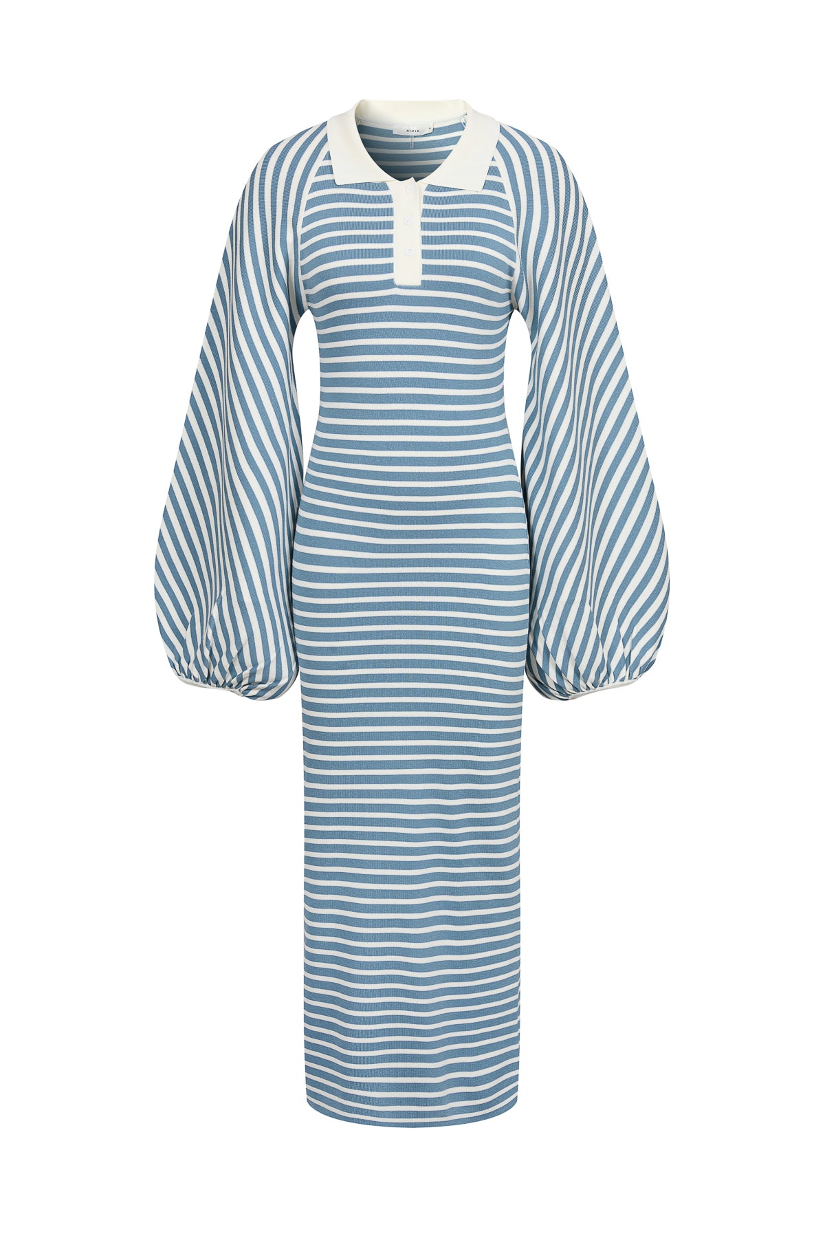 Knit Stripe Maxi Dress with Voluminous Sleeves