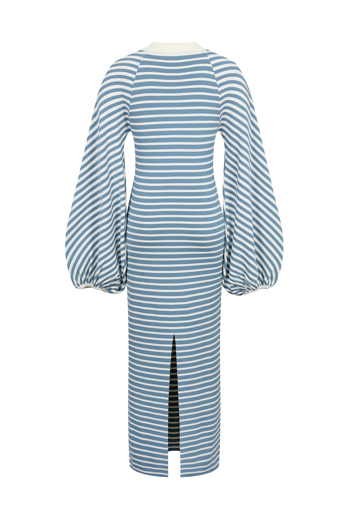 Knit Stripe Maxi Dress with Voluminous Sleeves