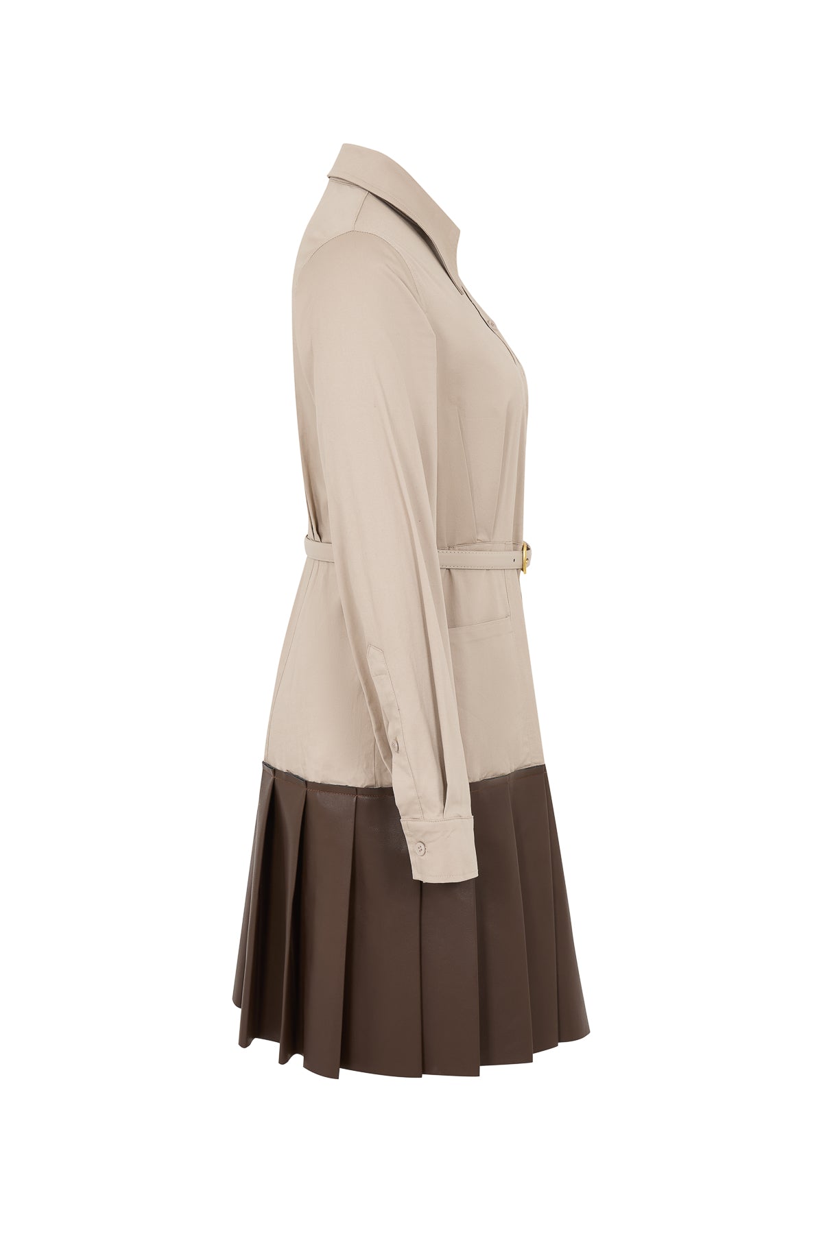 Cosette Woven Shirt Dress with Pleated PU Skirt