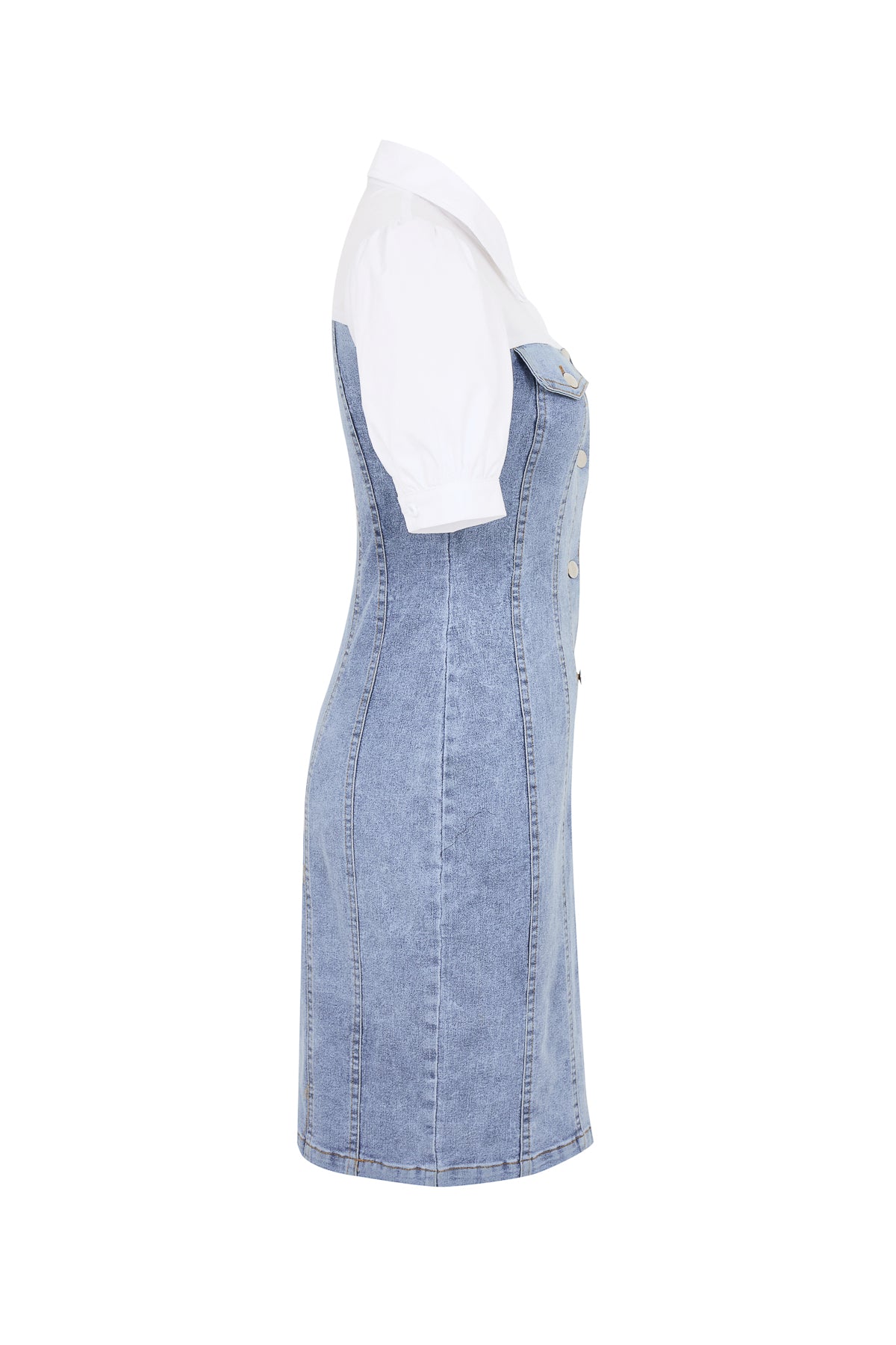 Evie Denim Short Sleeve Dress with Woven Contrast