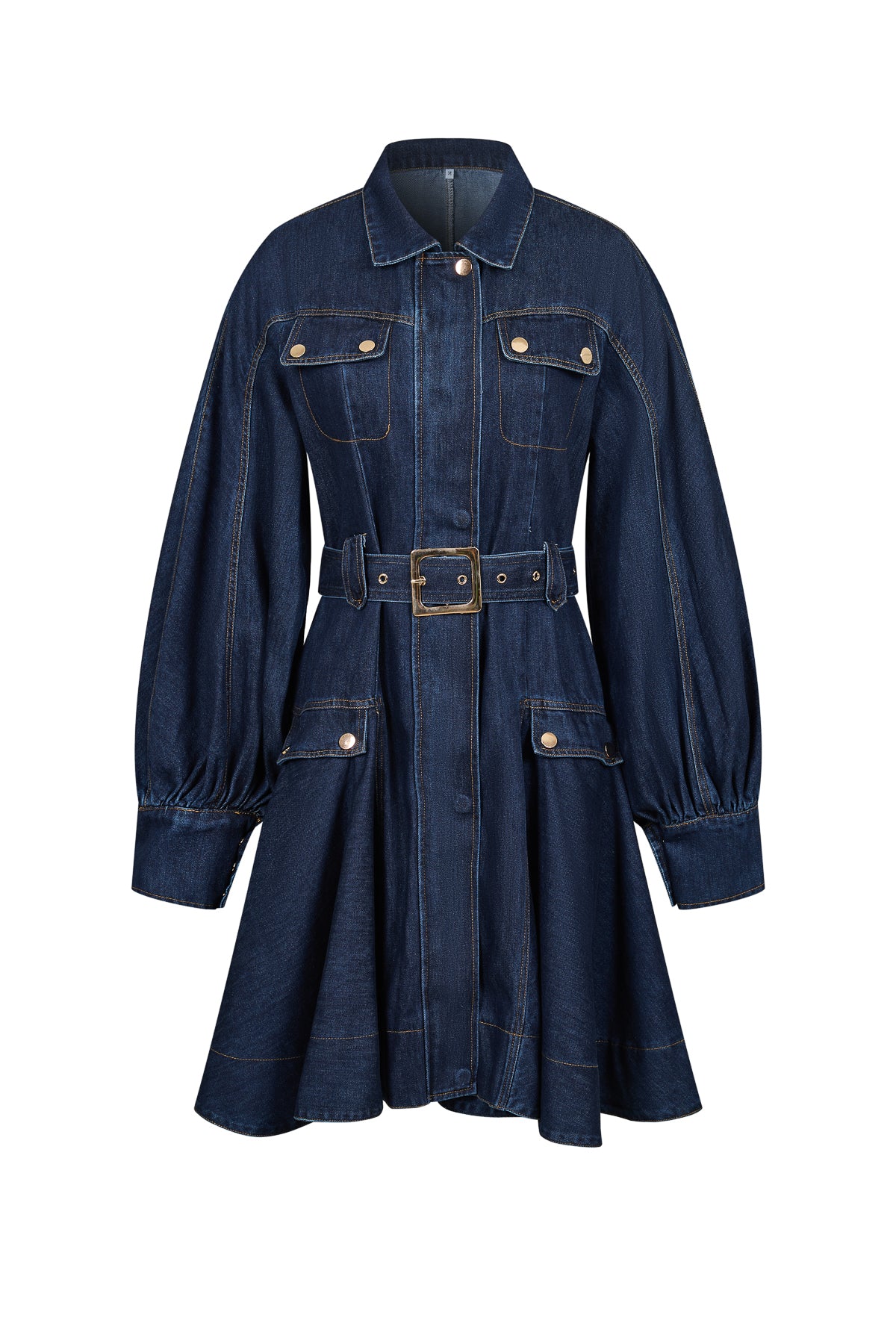 Denim long sleeve dress with belt