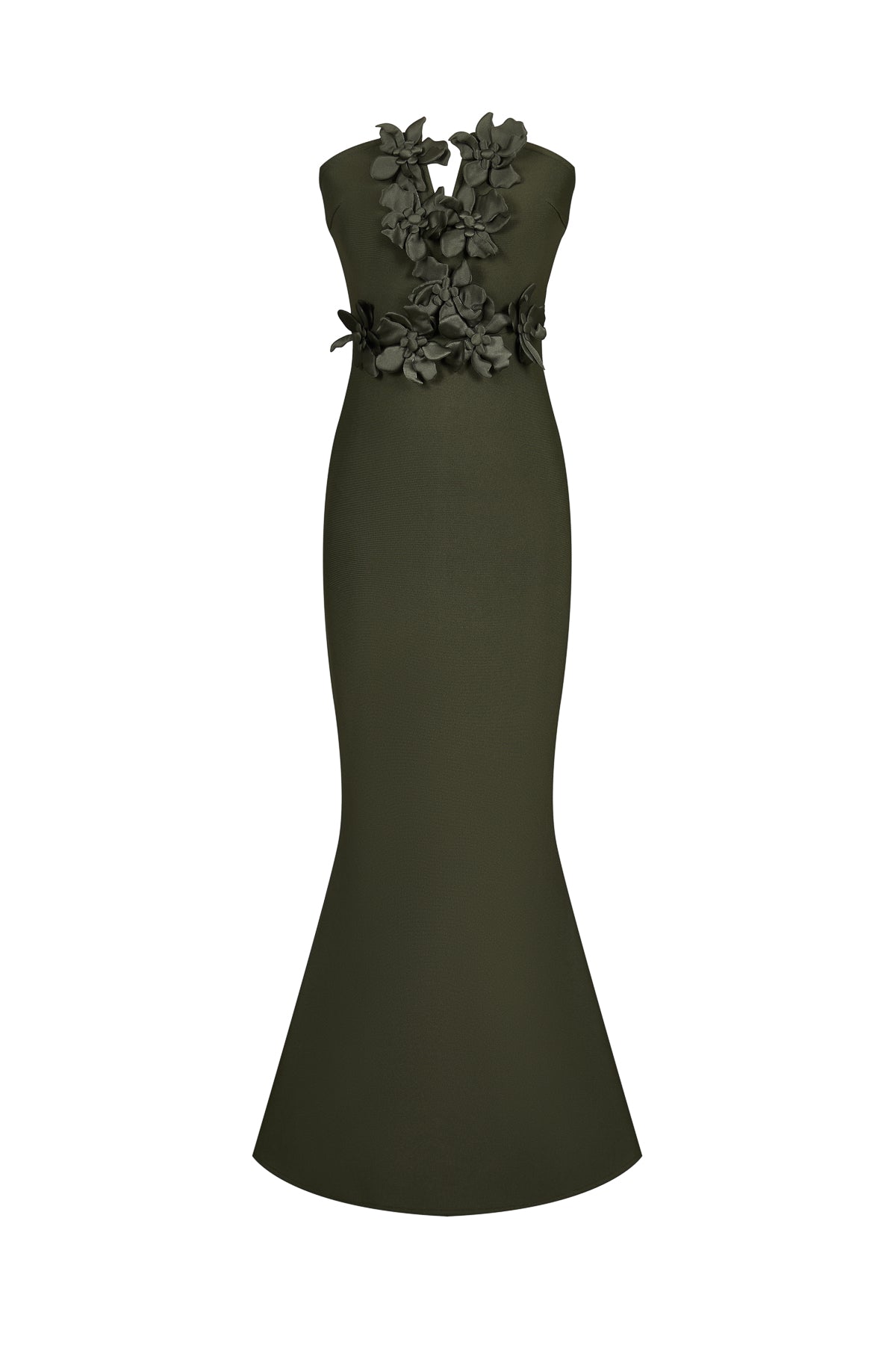 Sleeveless V-neck Bandage Dress with Flower Detail