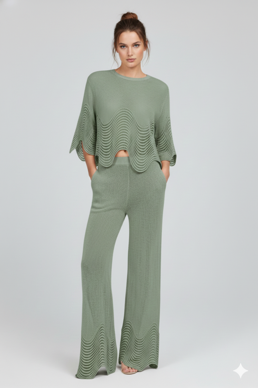 Wave trim Knit Pants