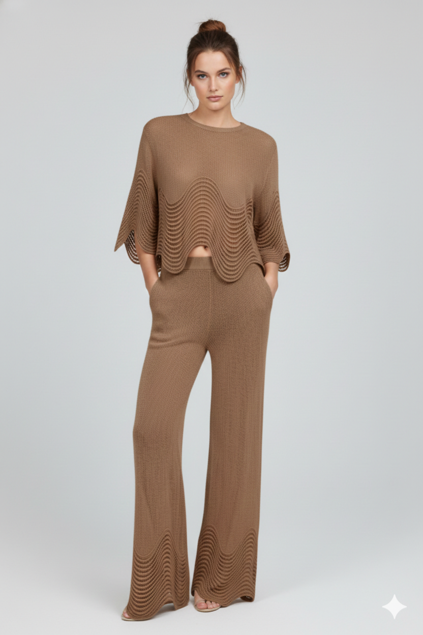 Wave trim Knit Pants
