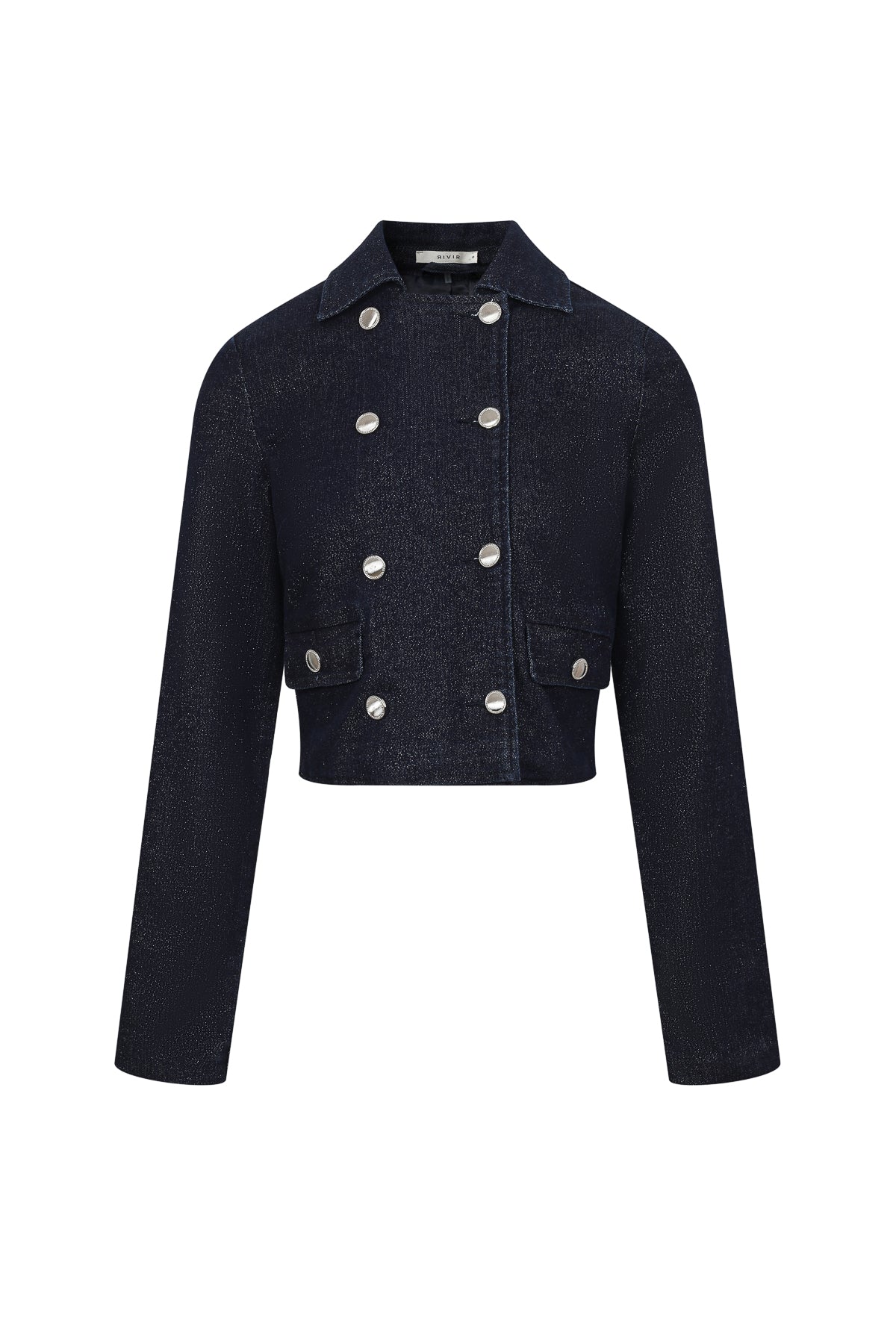 Double-Breasted Lurex Denim Frame Jacket