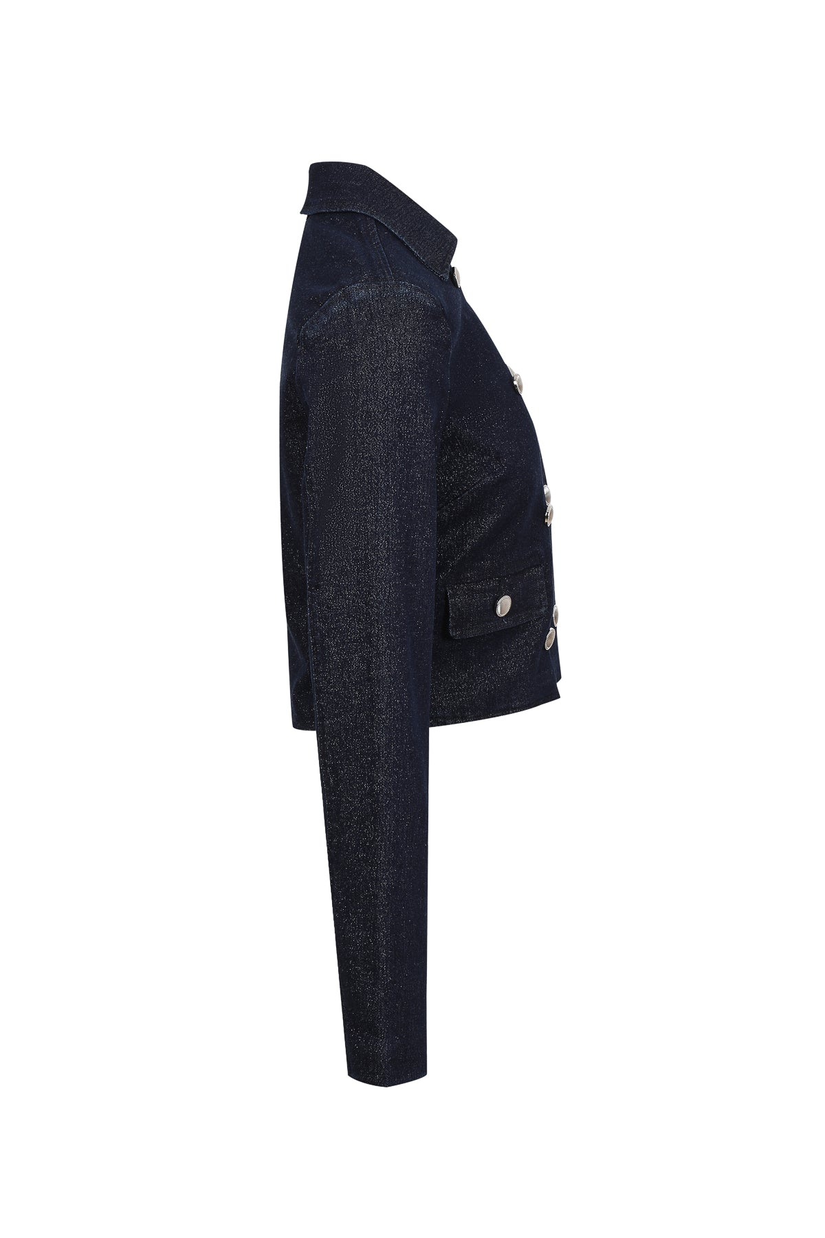 Double-Breasted Lurex Denim Frame Jacket