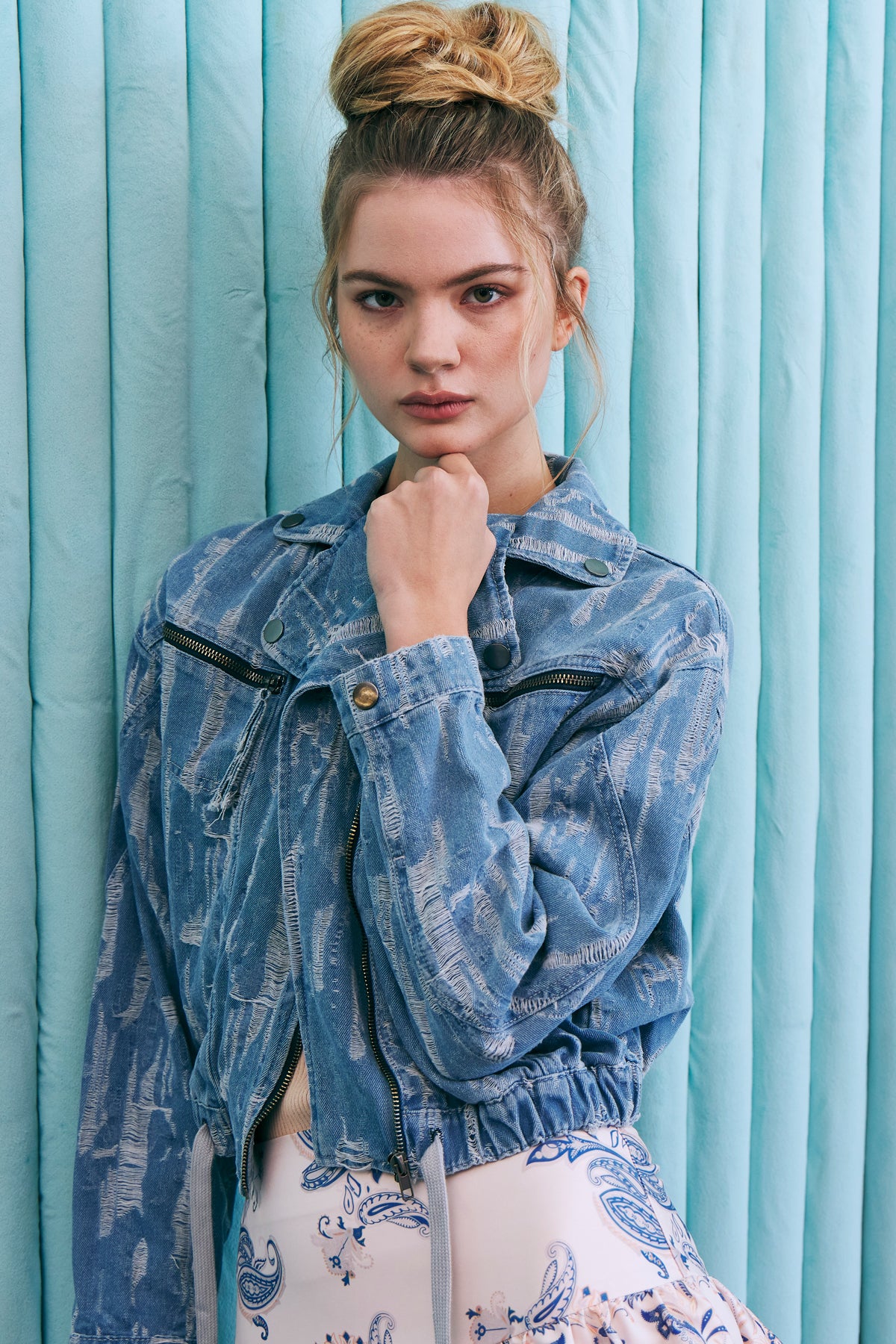 The Moto Denim Jacquard Utility Jacket