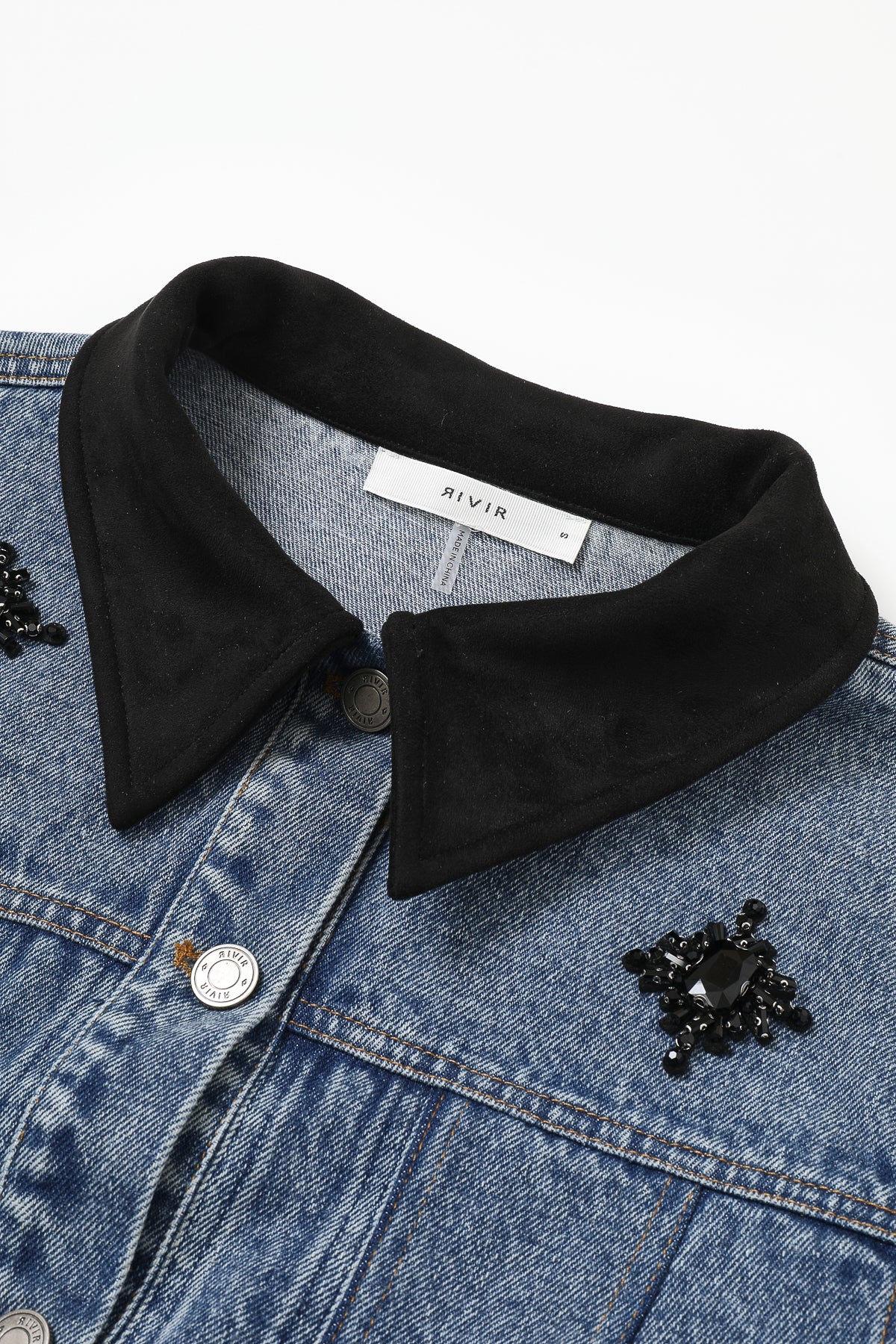 Therese Embellished Denim Jacket With Suede Details