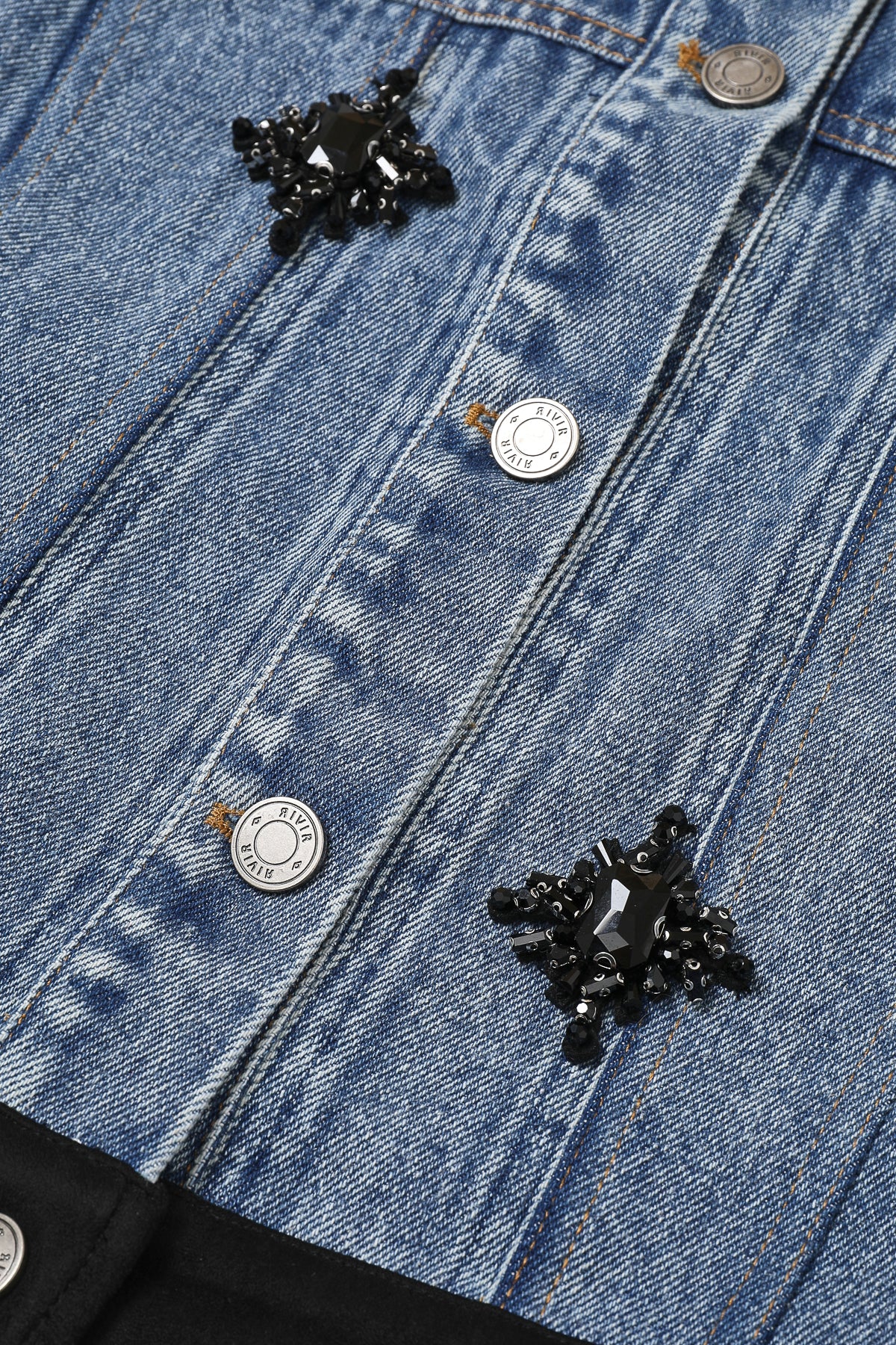 Therese Embellished Denim Jacket With Suede Details