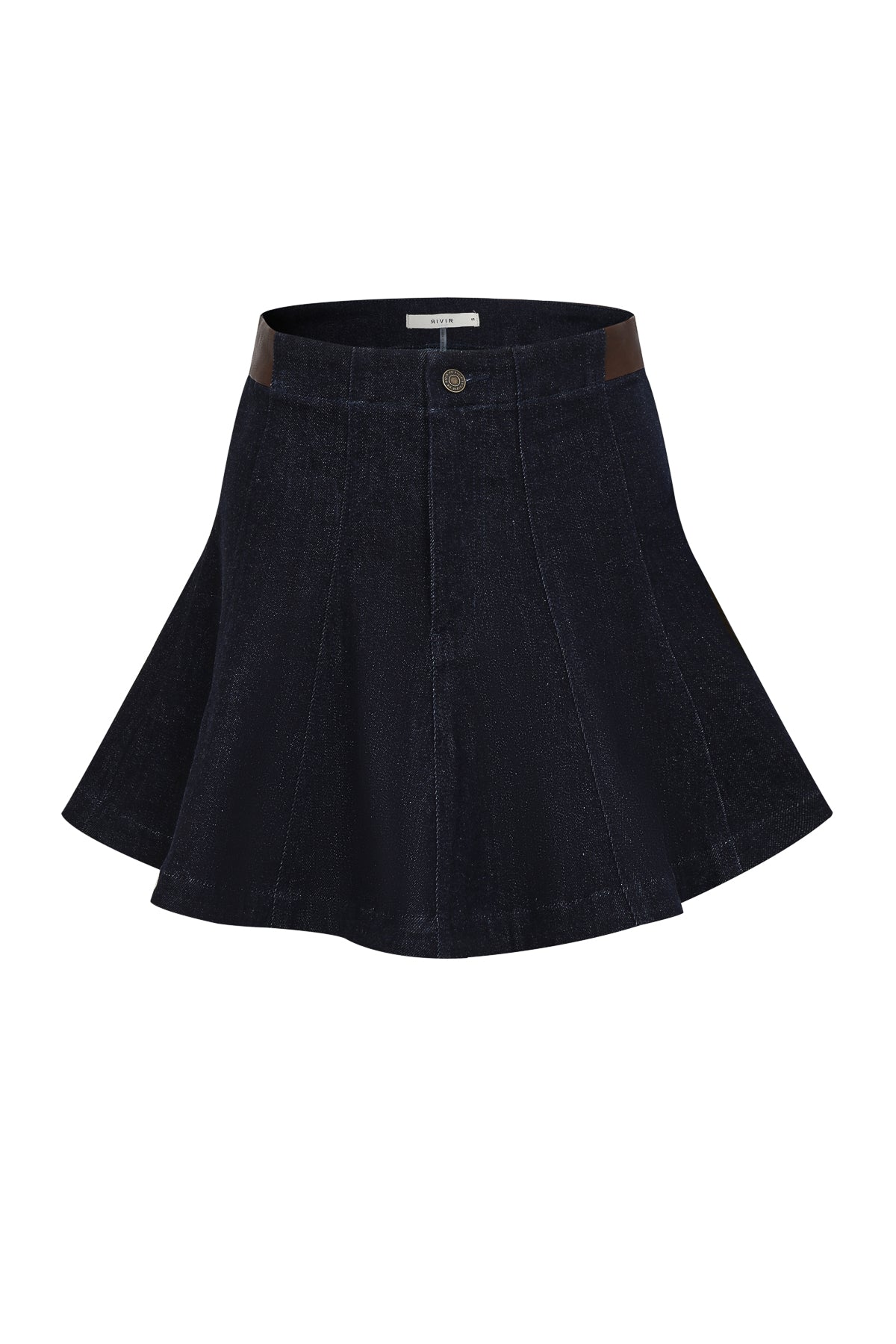 Fitted Denim-Leather Synthesis Skirt