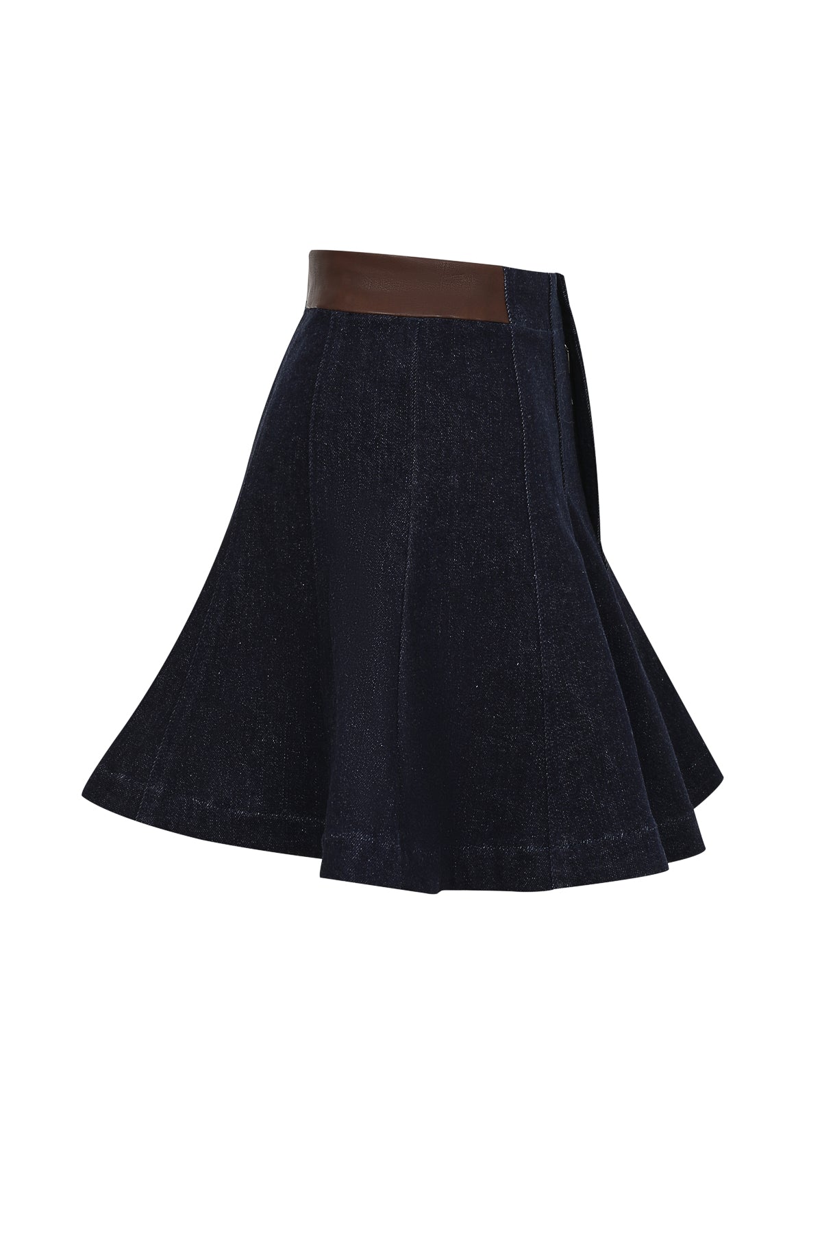 Fitted Denim-Leather Synthesis Skirt
