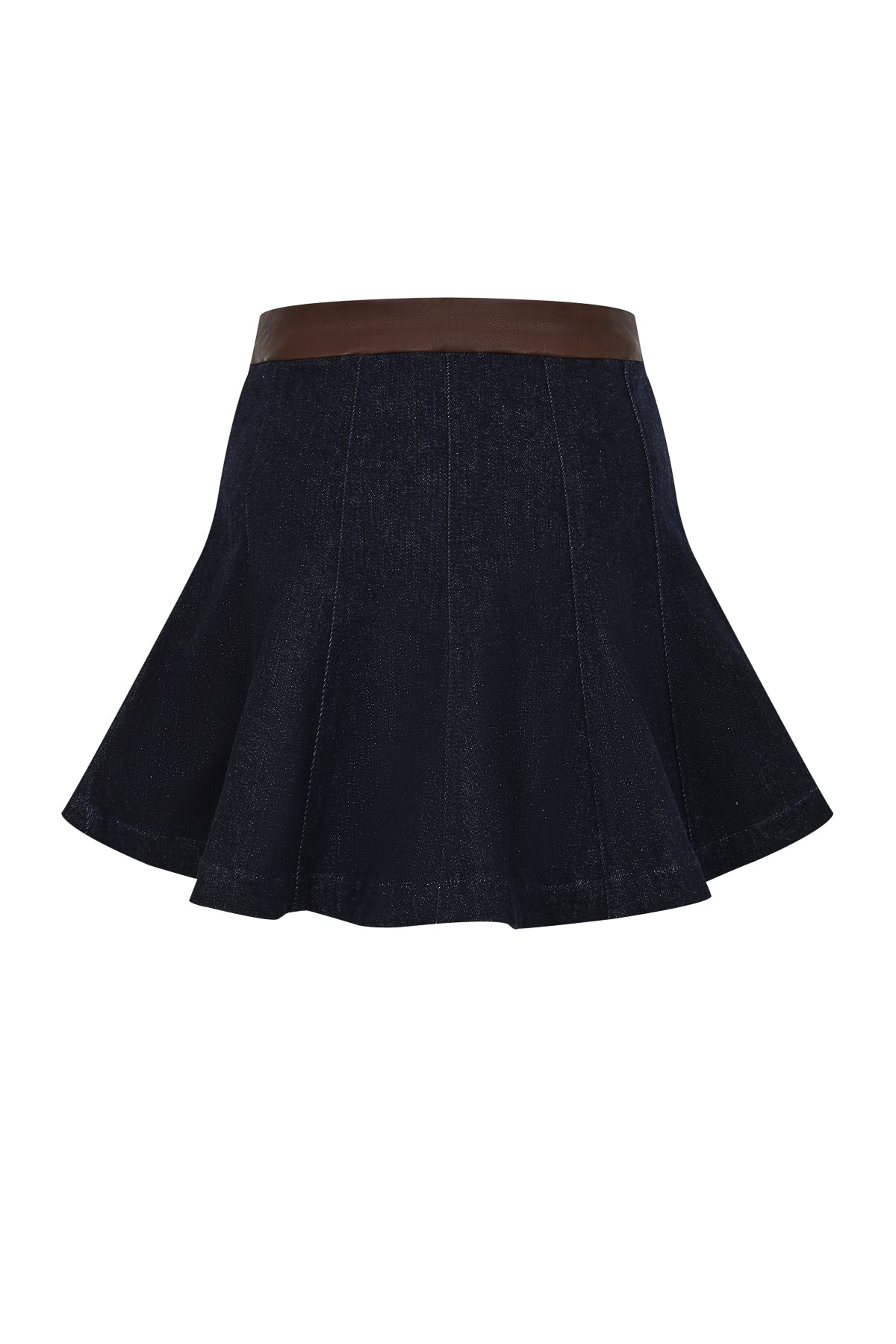 Fitted Denim-Leather Synthesis Skirt