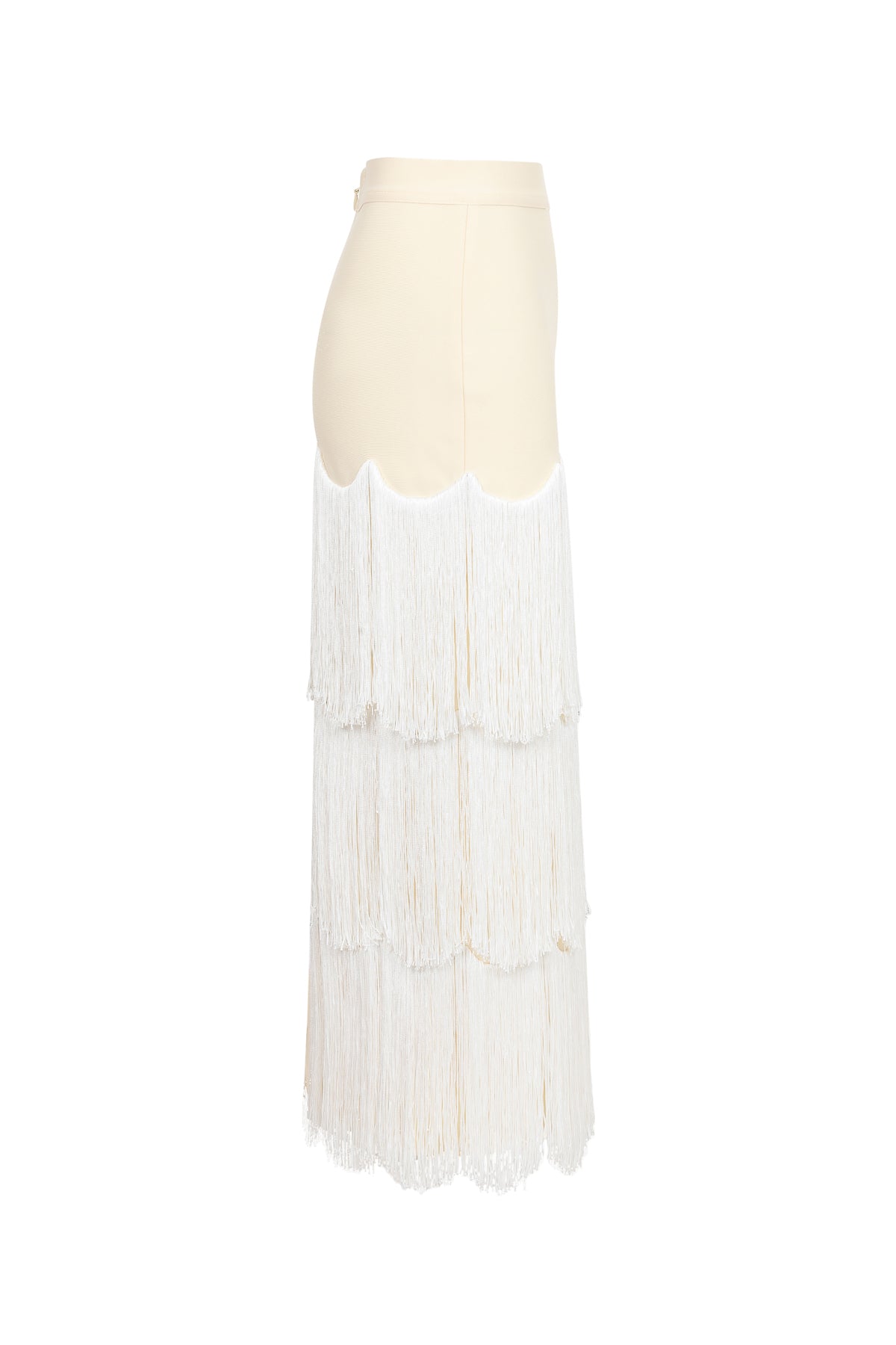 Bandage Tiered Fringe Scallop Column Skirt