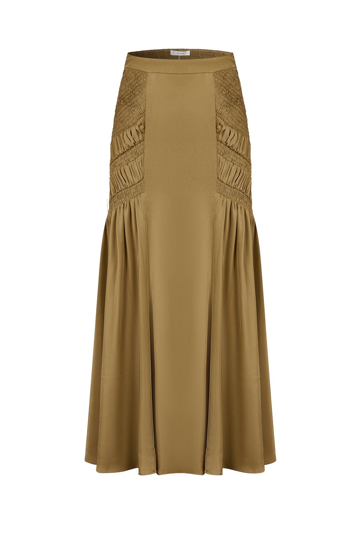 Smocking Detail Maxi Satin Skirt
