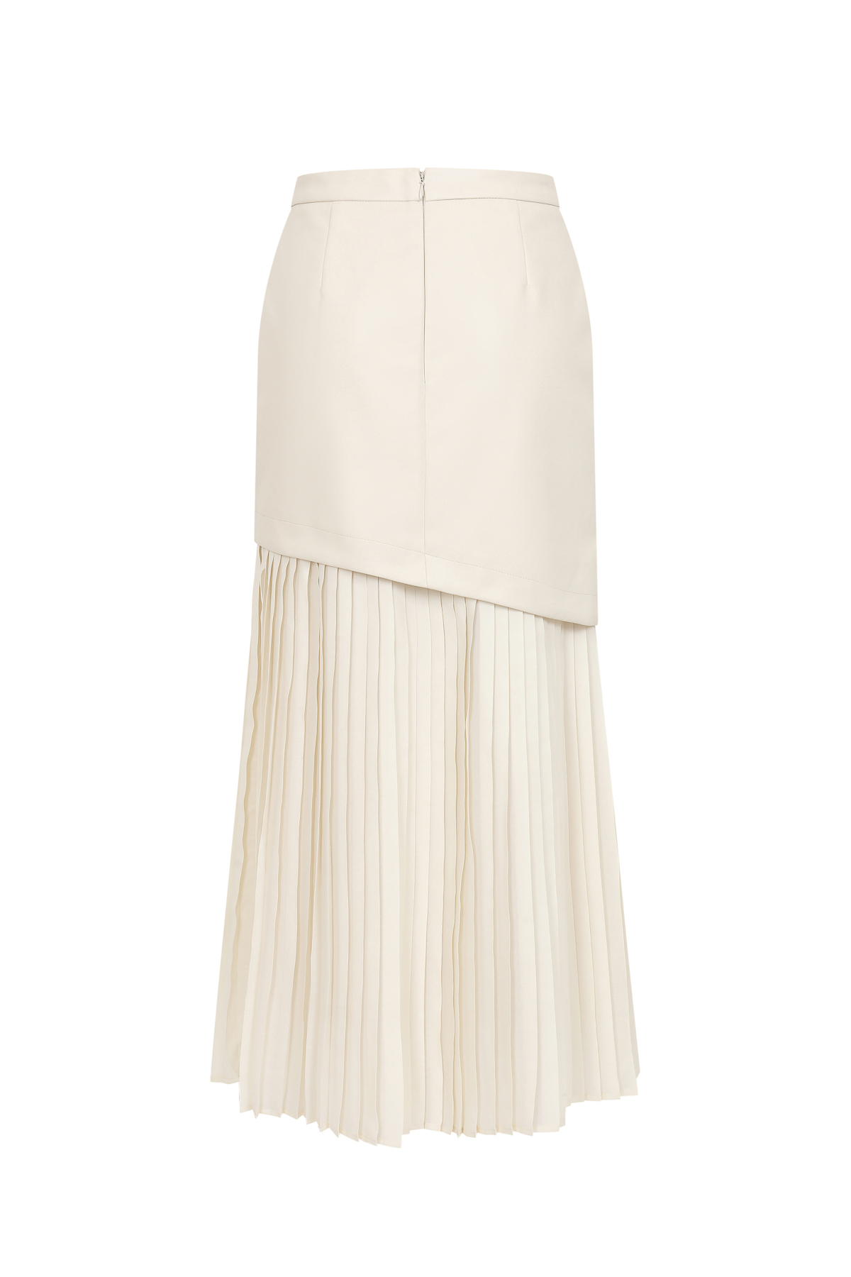 Pu Leather Chiffon Contrast Midi Skirt