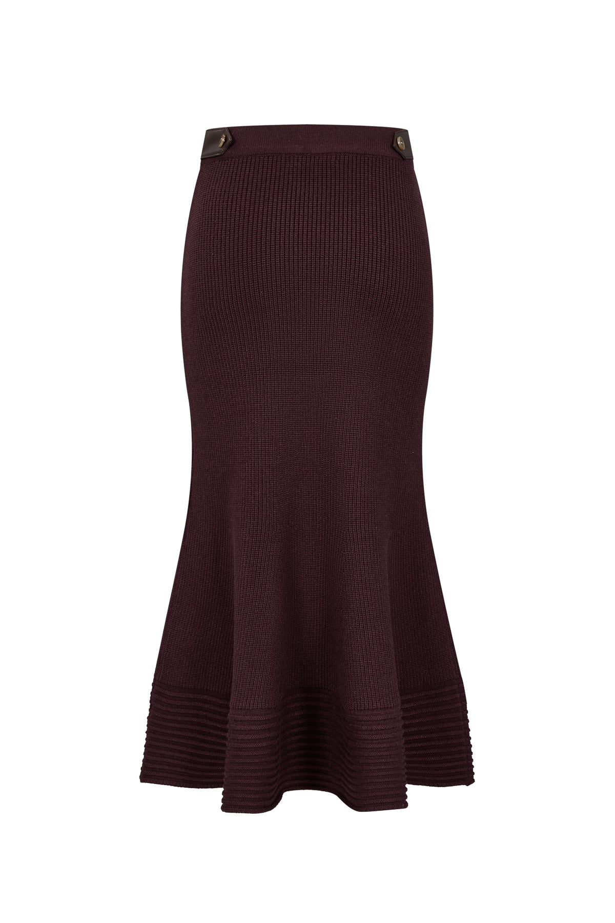 Leather Trimmed Ribbed Midi Skirt