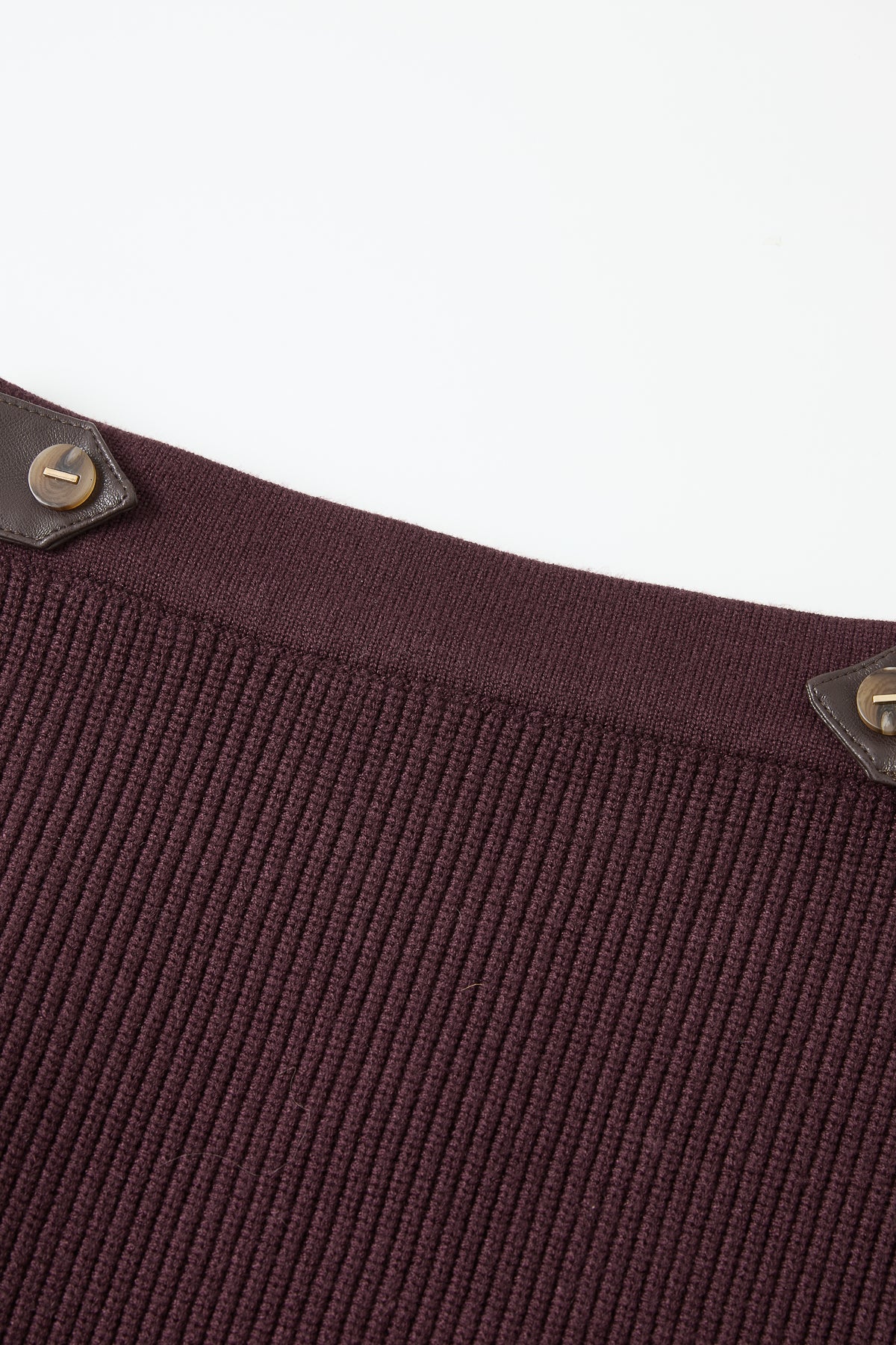 Leather Trimmed Ribbed Midi Skirt