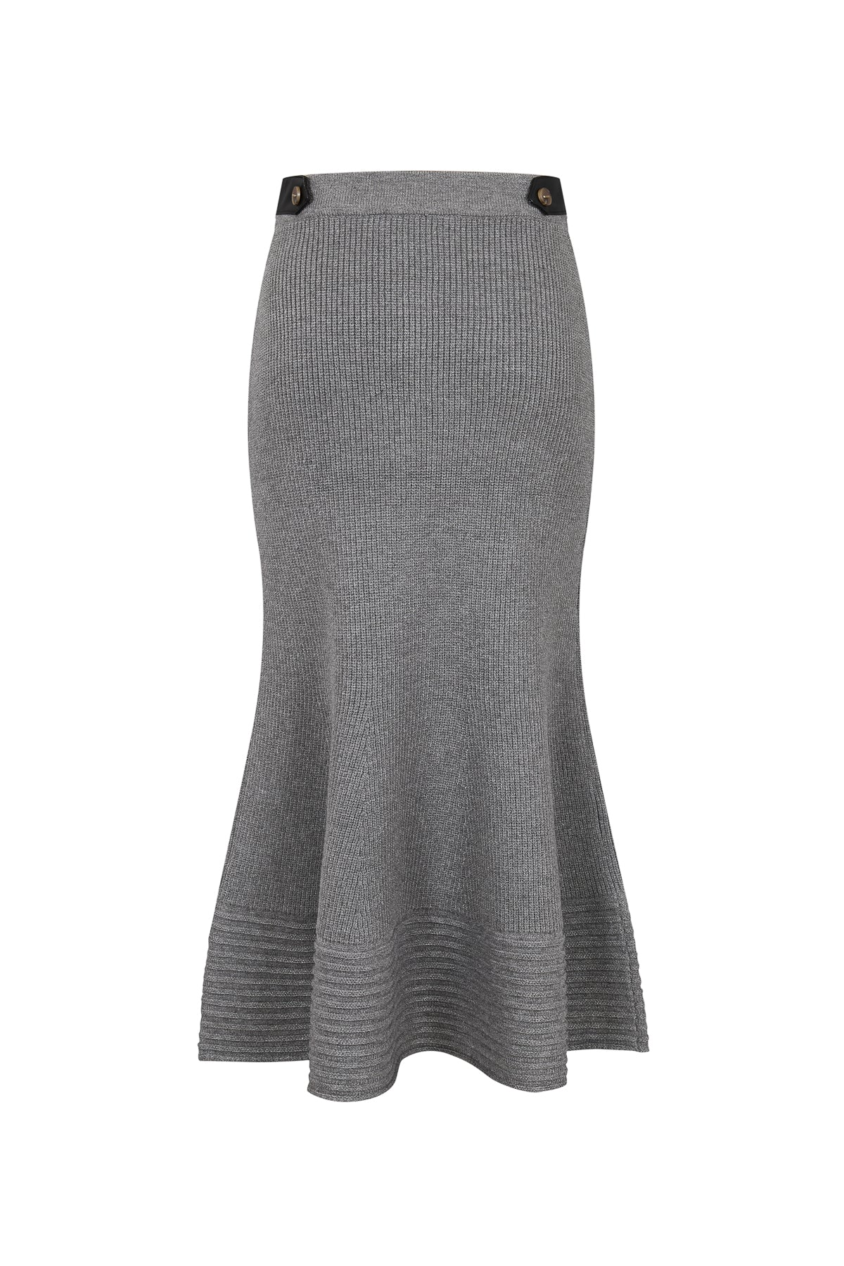Leather Trimmed Ribbed Midi Skirt