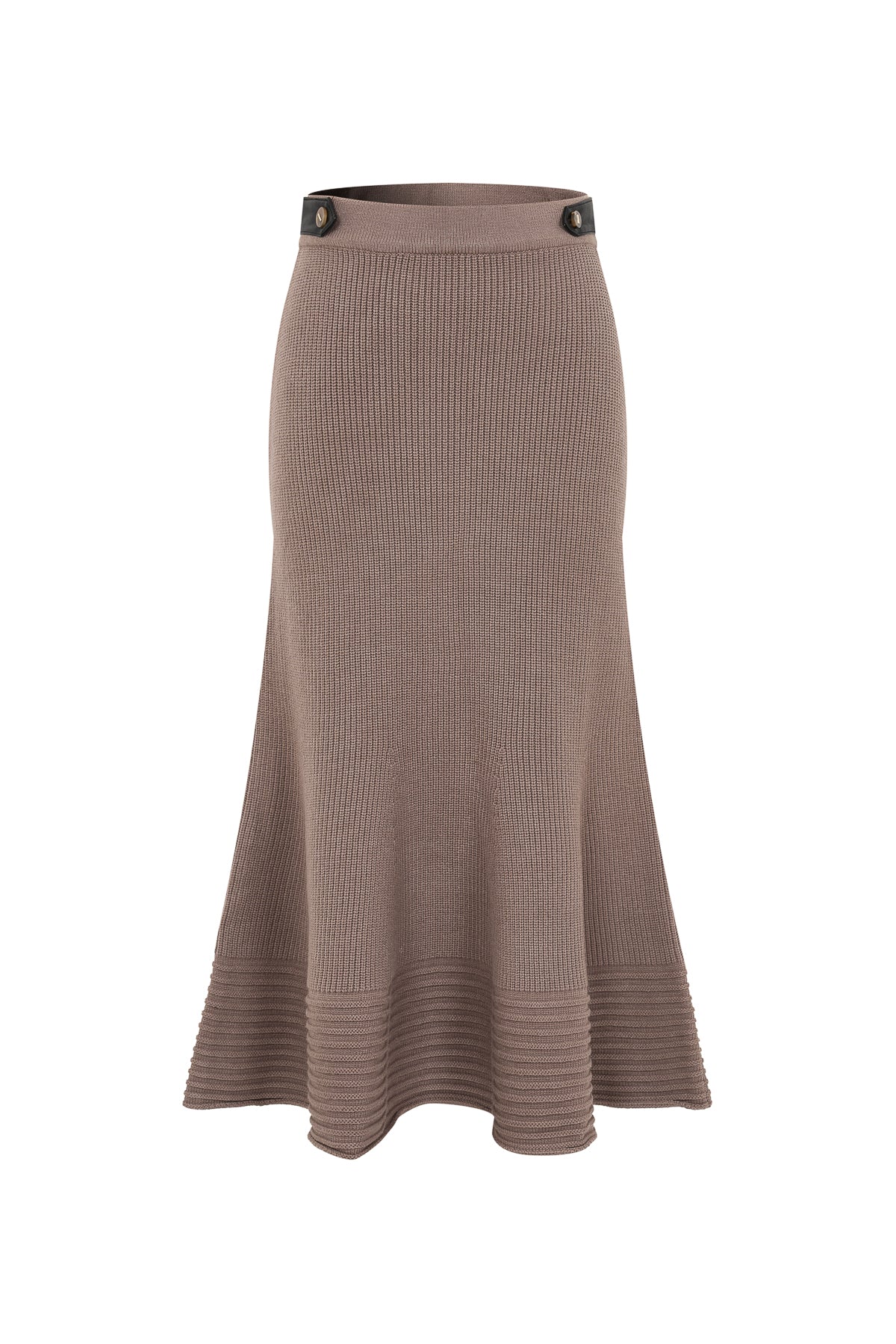 Leather Trimmed Ribbed Midi Skirt
