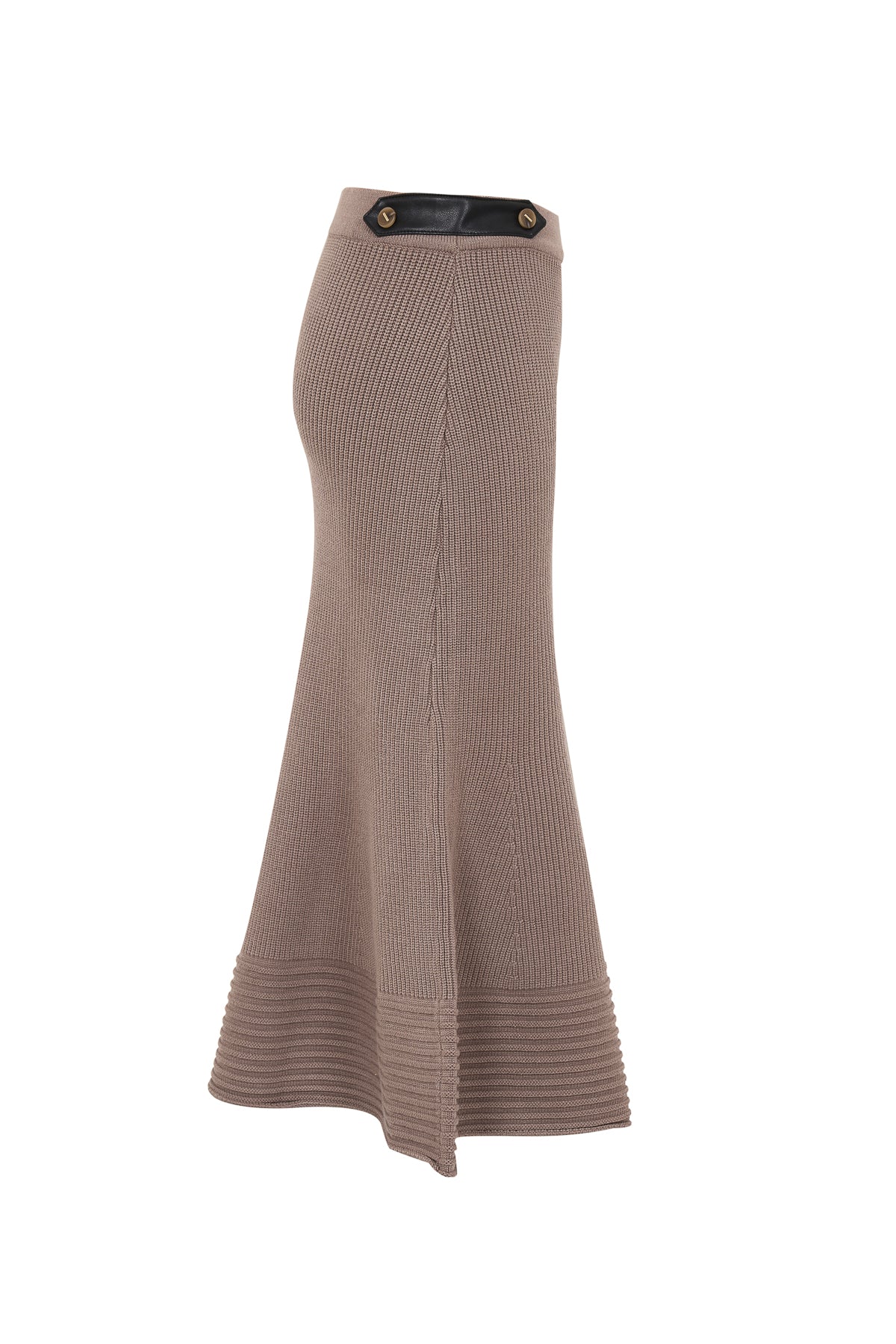 Leather Trimmed Ribbed Midi Skirt