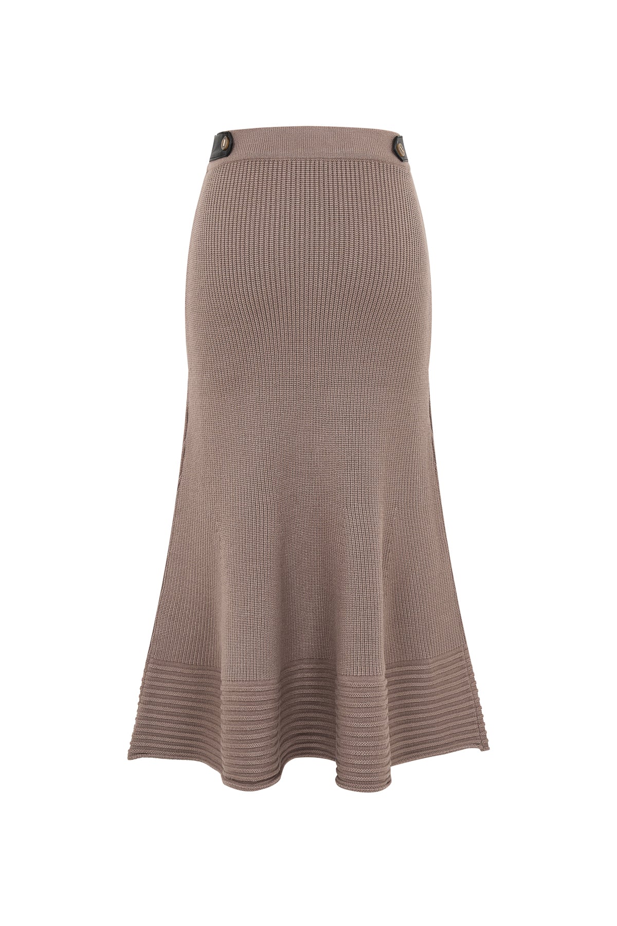 Leather Trimmed Ribbed Midi Skirt