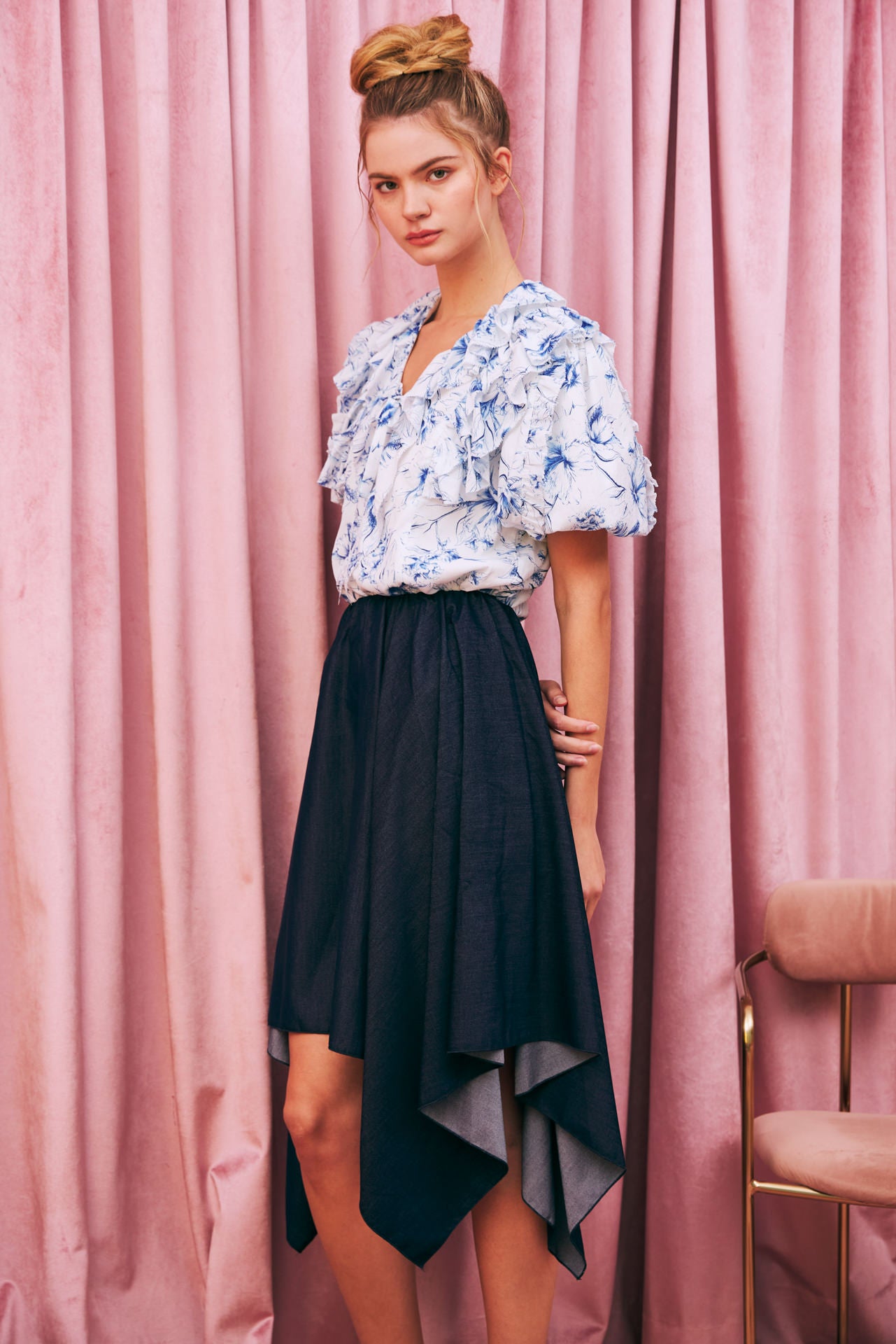 Tencel Blend Asymmetrical Midi Skirt