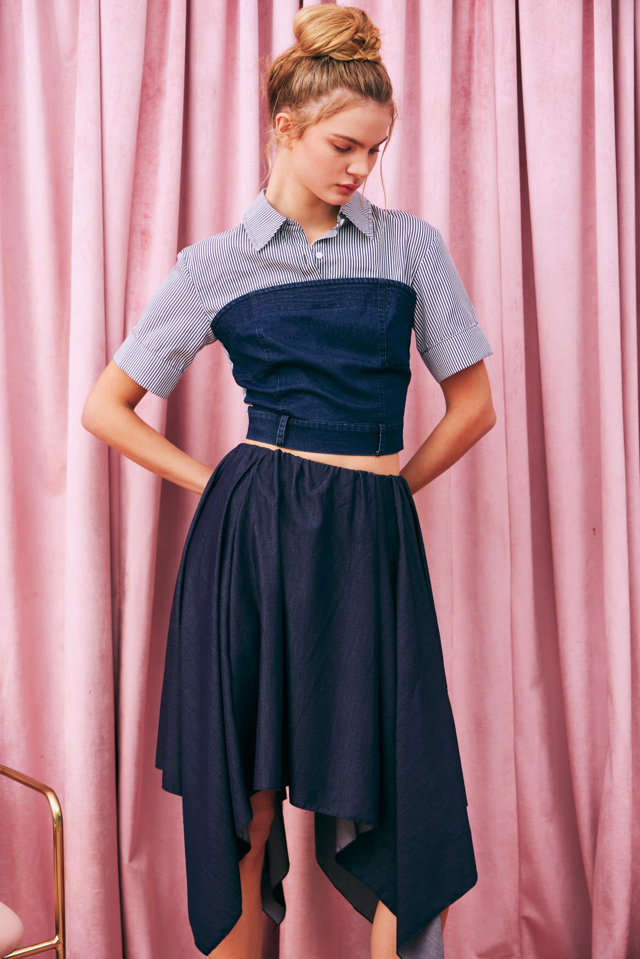 Tencel Blend Asymmetrical Midi Skirt